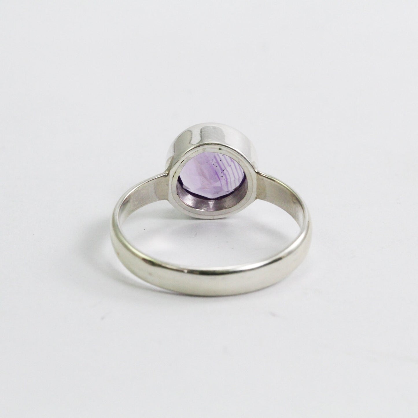 Round Amethyst solitaire ring for women 8 mm round handmade bezel set in 925 sterling silver