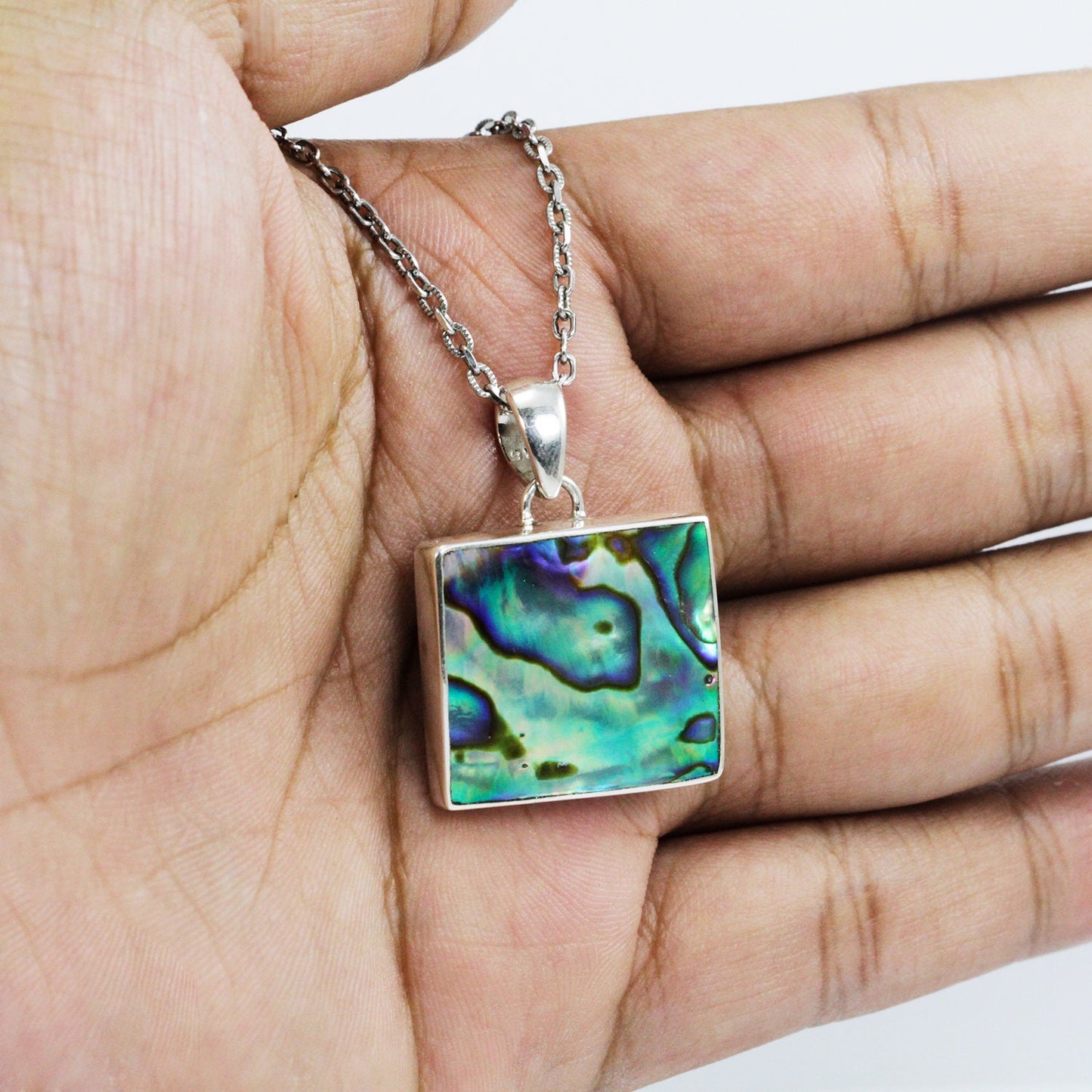 paua shell pendant necklace set in 925 sterling silver, Paua shell pendant