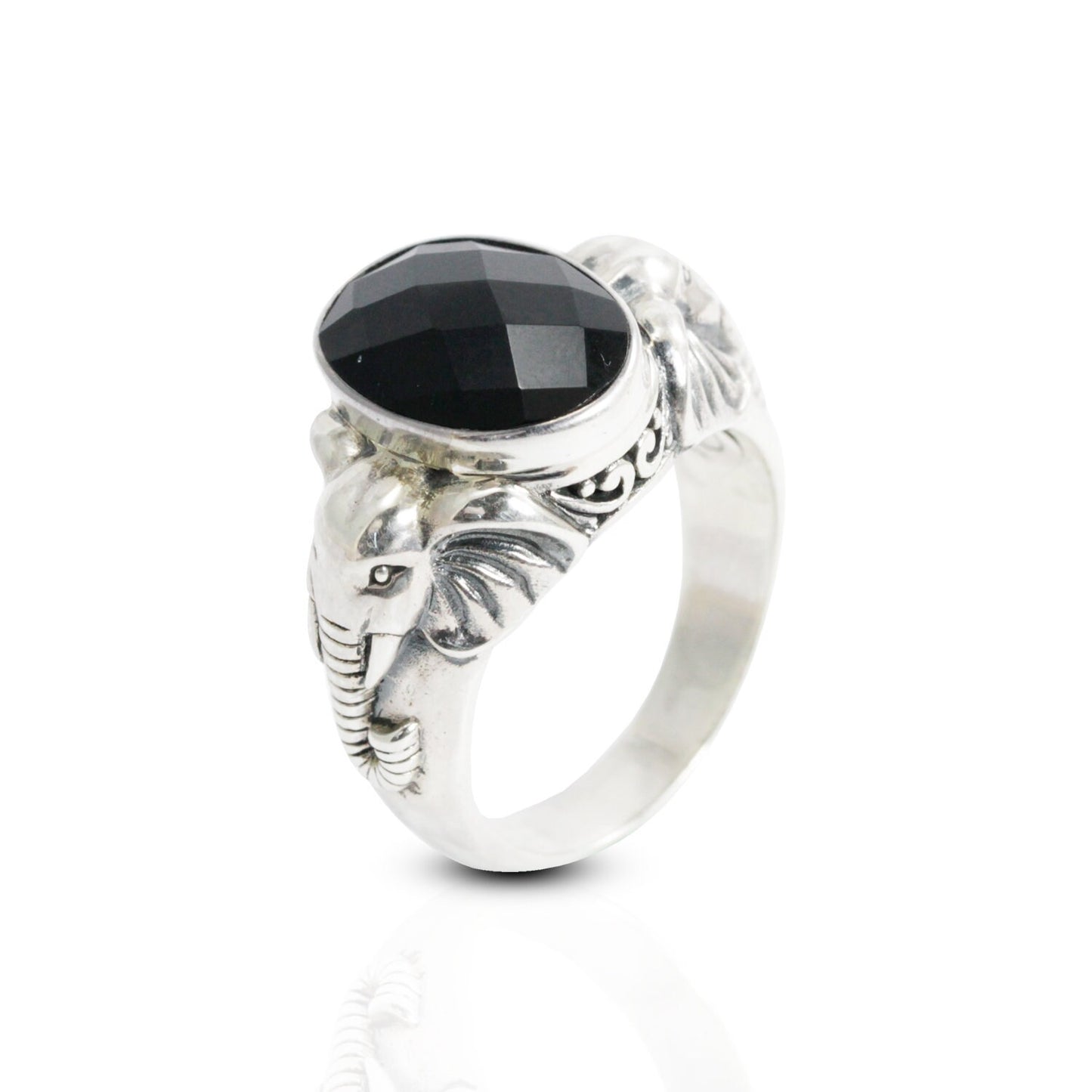 elephant ring 925 sterling silver with genuine black onyx bezel set
