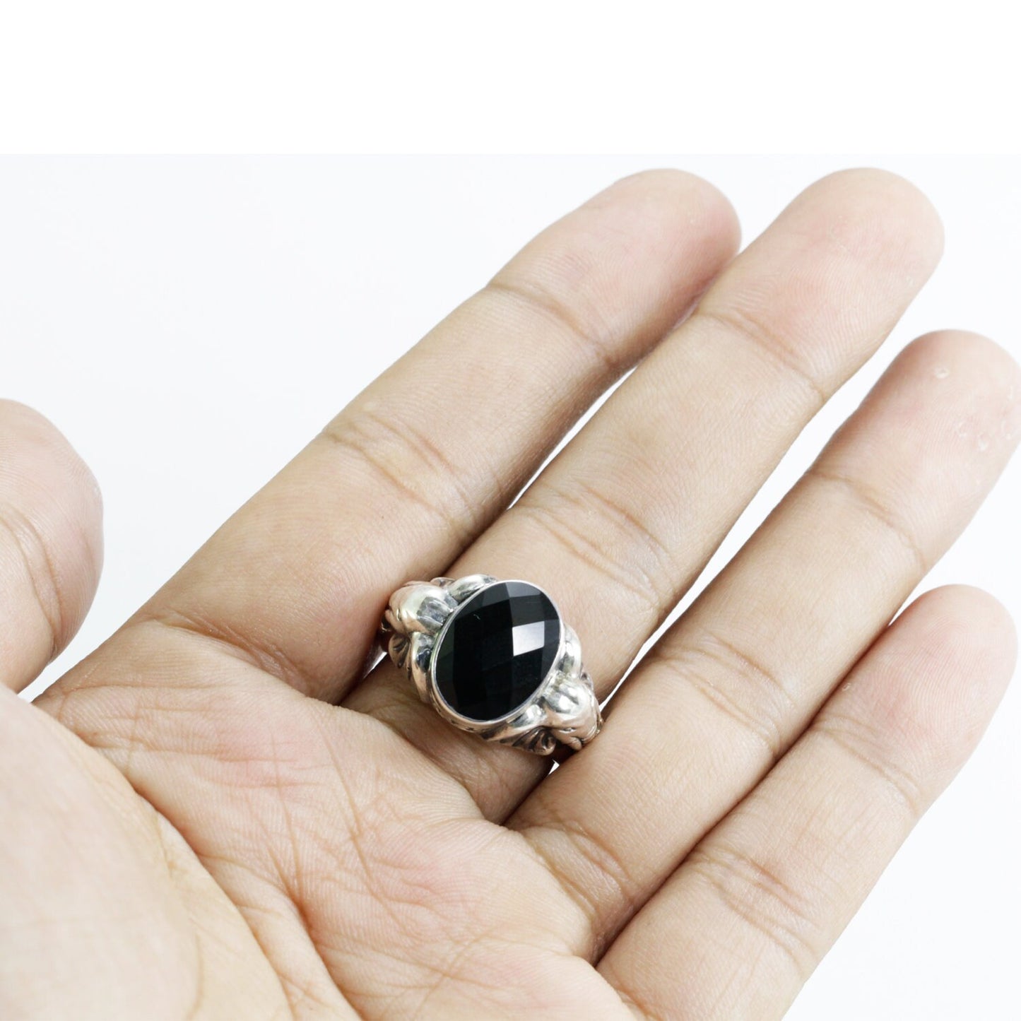 elephant ring 925 sterling silver with genuine black onyx bezel set