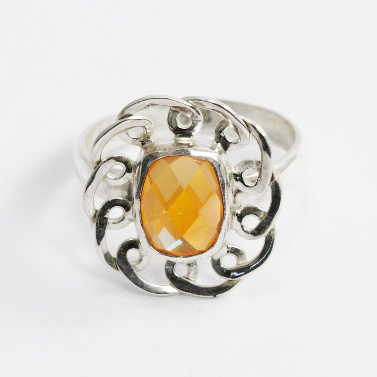 flower ring 925 sterling silver decorated with golden mystique topaz