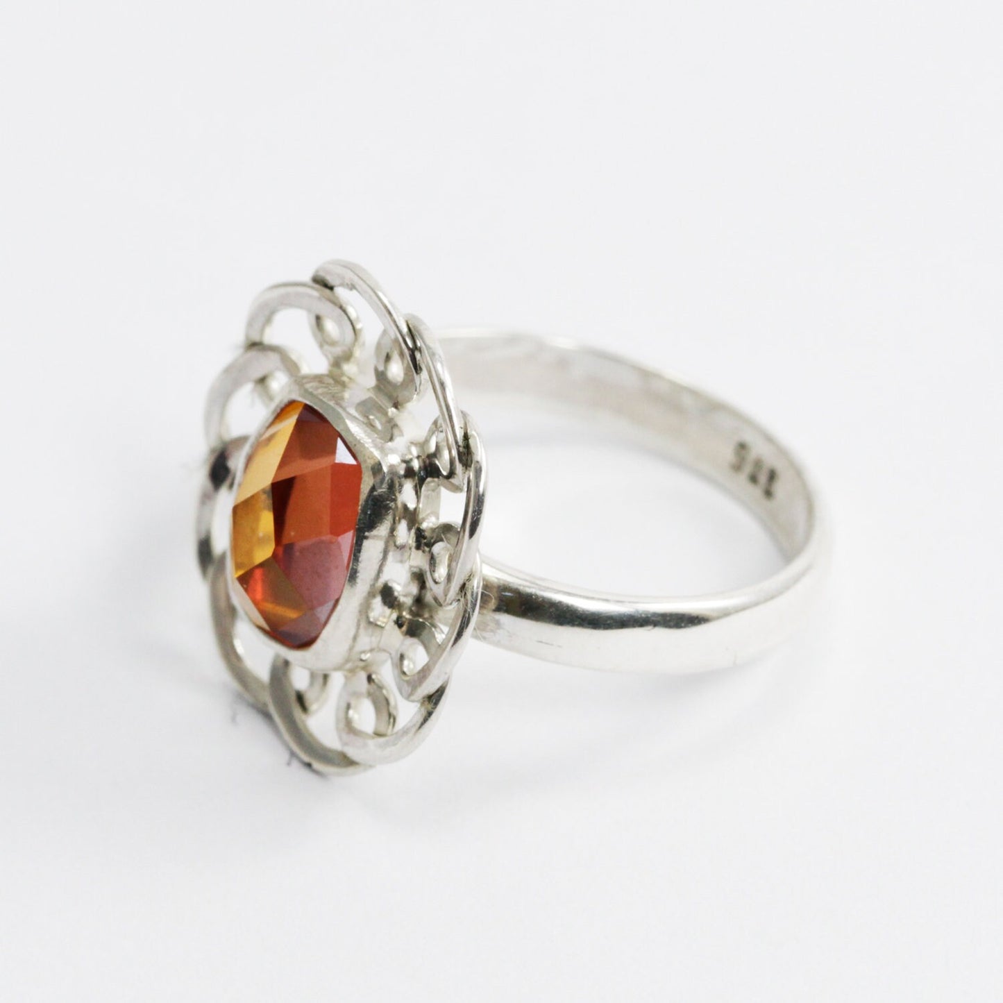 flower ring 925 sterling silver decorated with golden mystique topaz