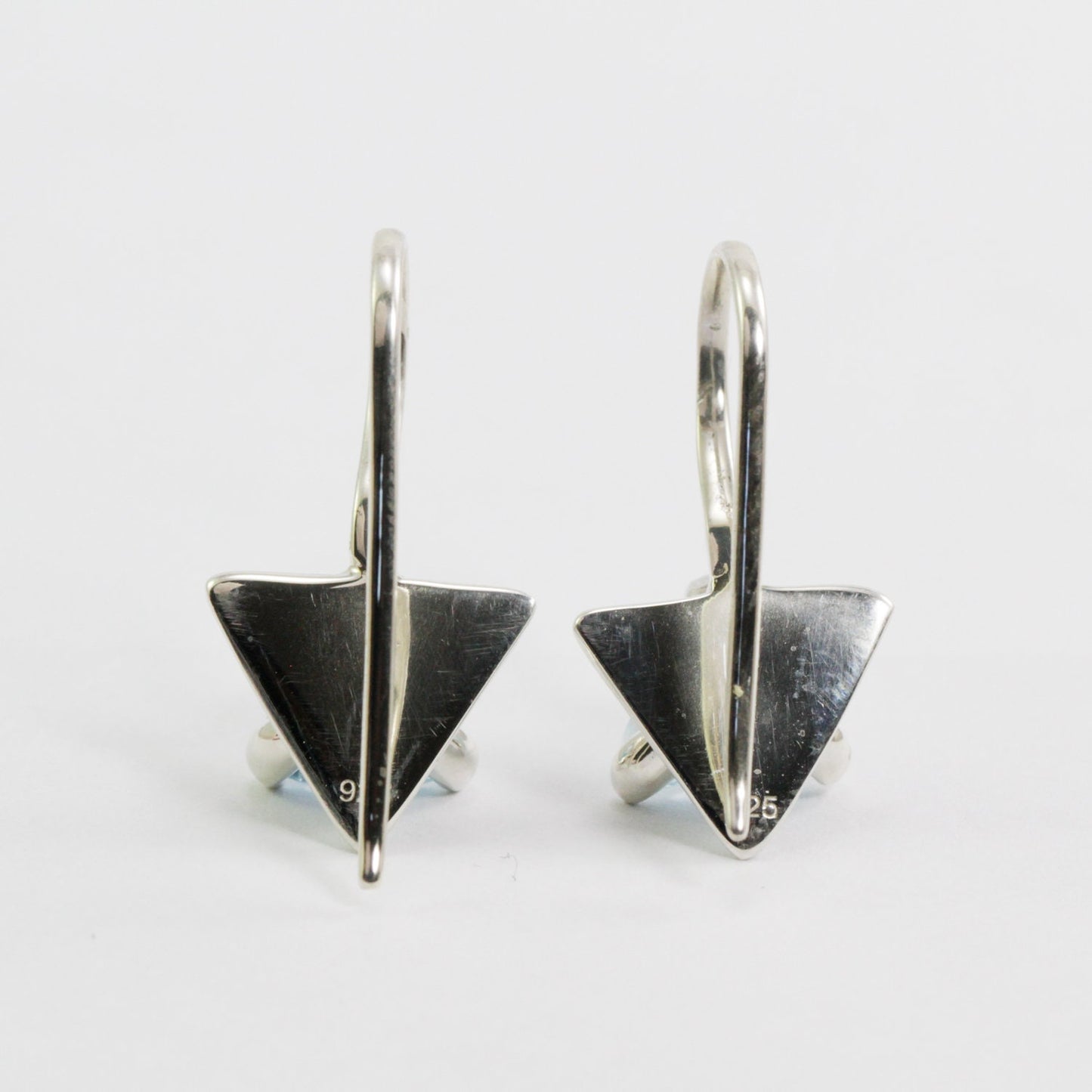 Blue Topaz Earrings triangle set in 925 sterling silver 6 mm pronk set