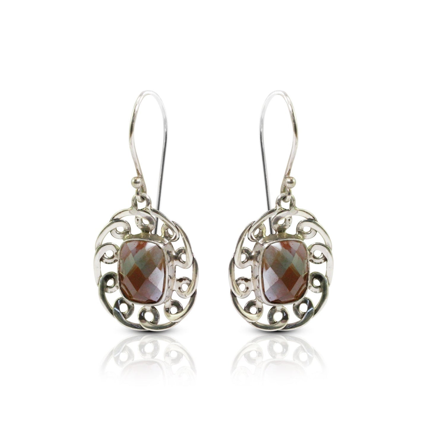 earrings with mystique topaz set in 925 sterling silver with filigree