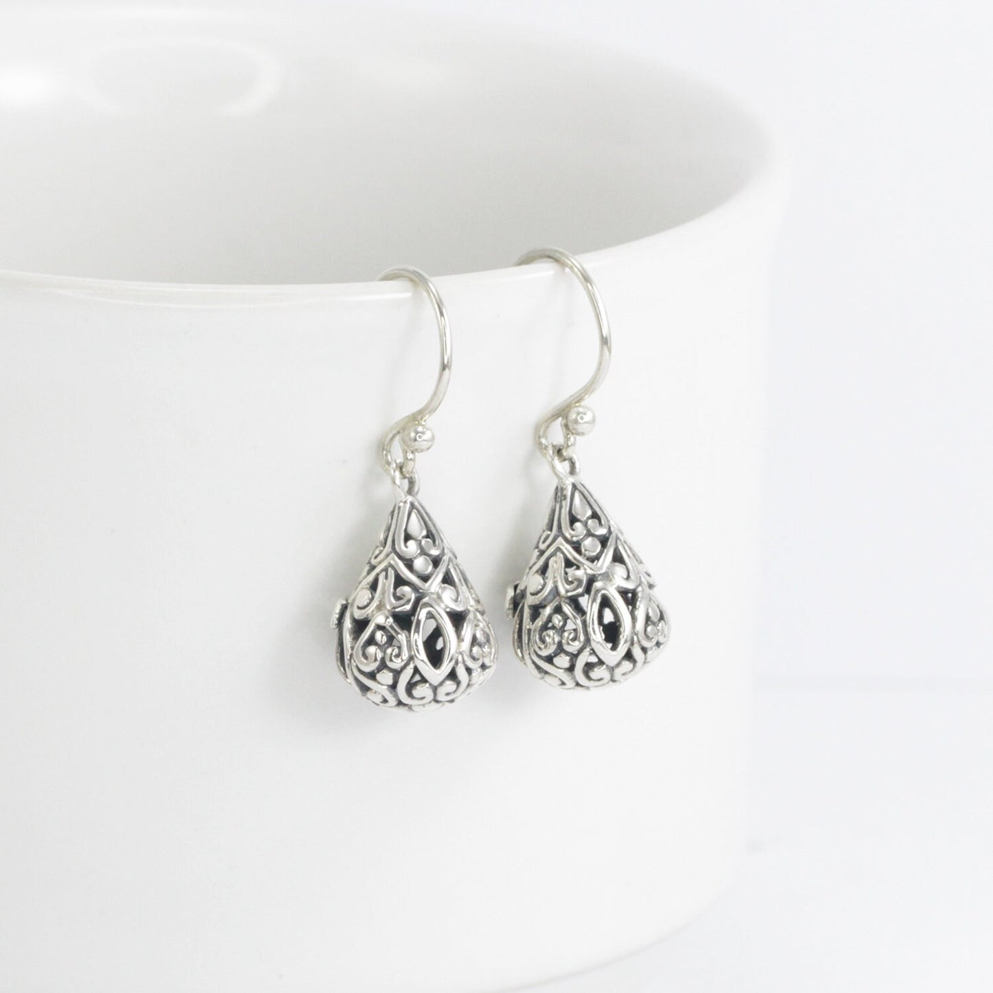 silver earrings drop full filigree ornament 925 sterling silver with antique finish