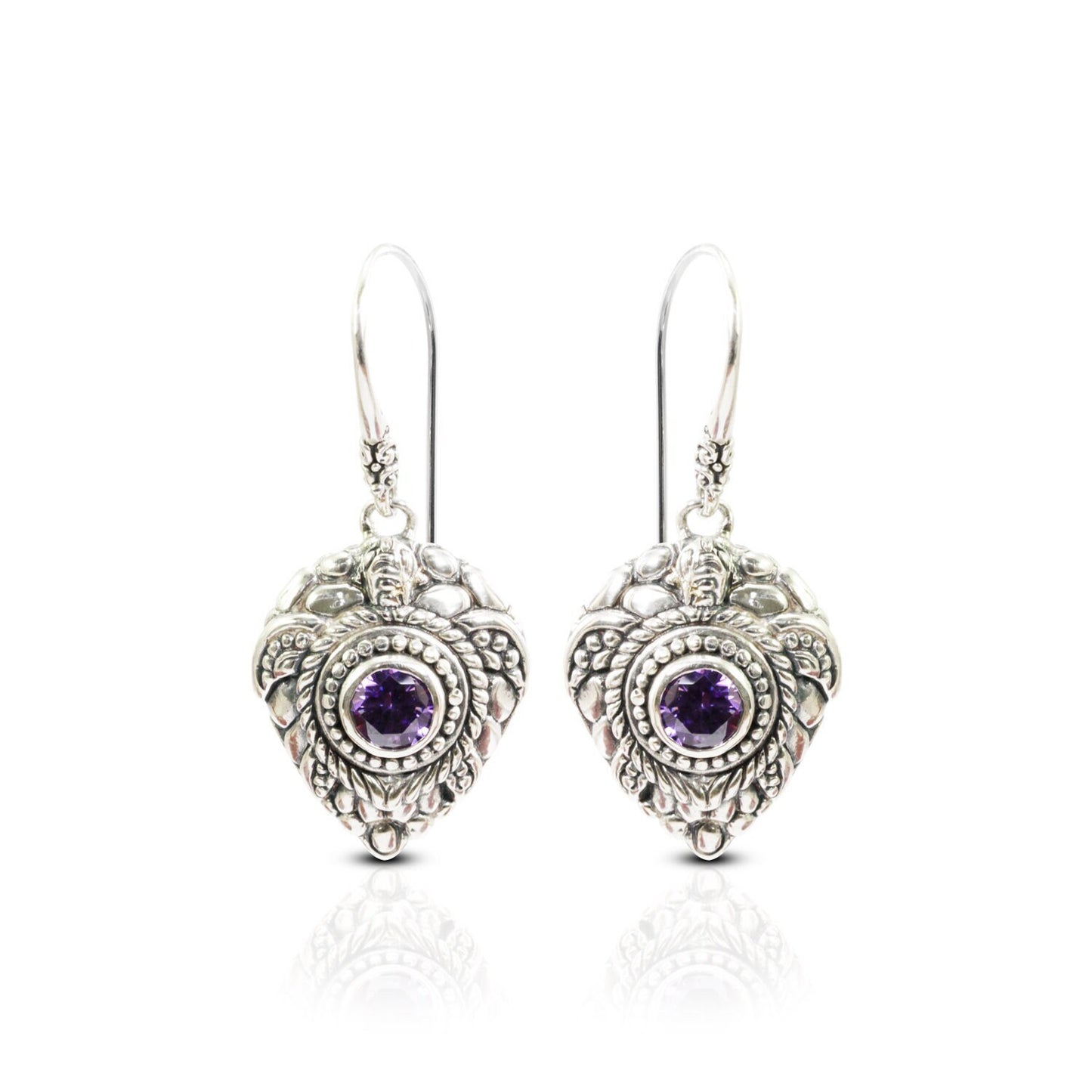 turtle earrings 925 sterling silver decorated with beautiful filigree work and amethyst zirconia