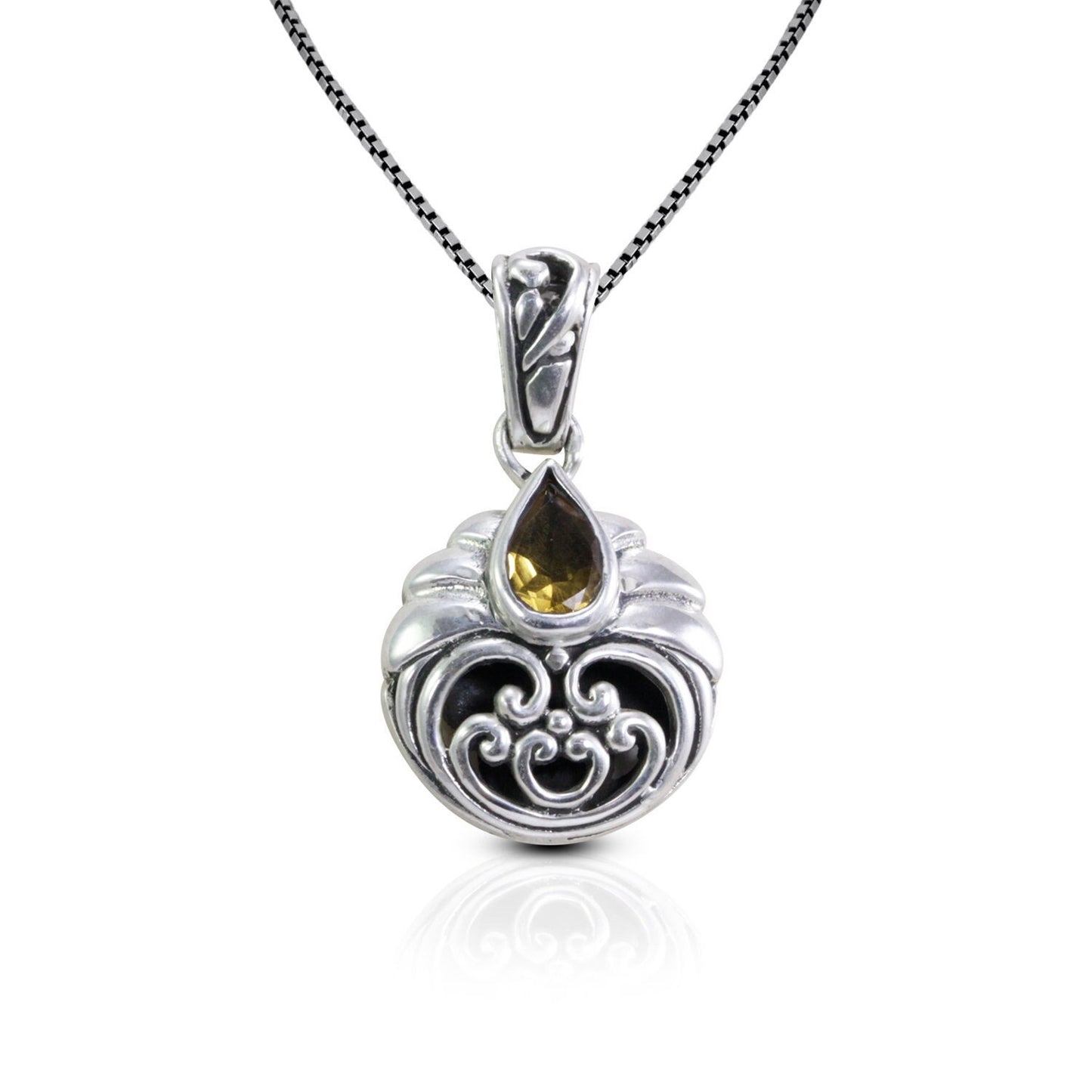 yellow citrine necklace pendant set in 925 sterling silver decorated with beautiful filigree ornament