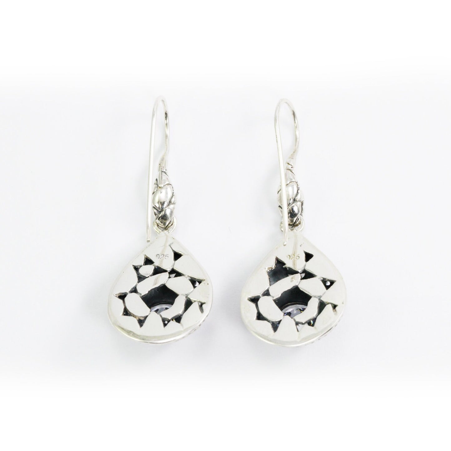 Drop earrings 925 sterling sliver with genuine white zirconia decorated with rock ornament