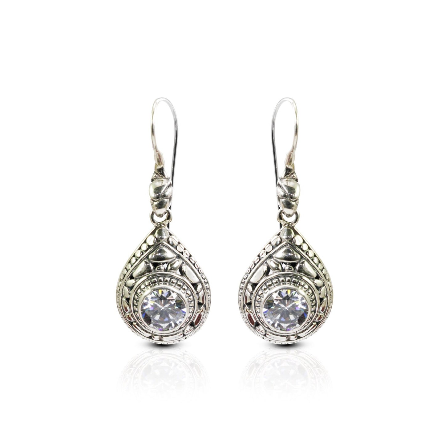 Drop earrings 925 sterling sliver with genuine white zirconia decorated with rock ornament