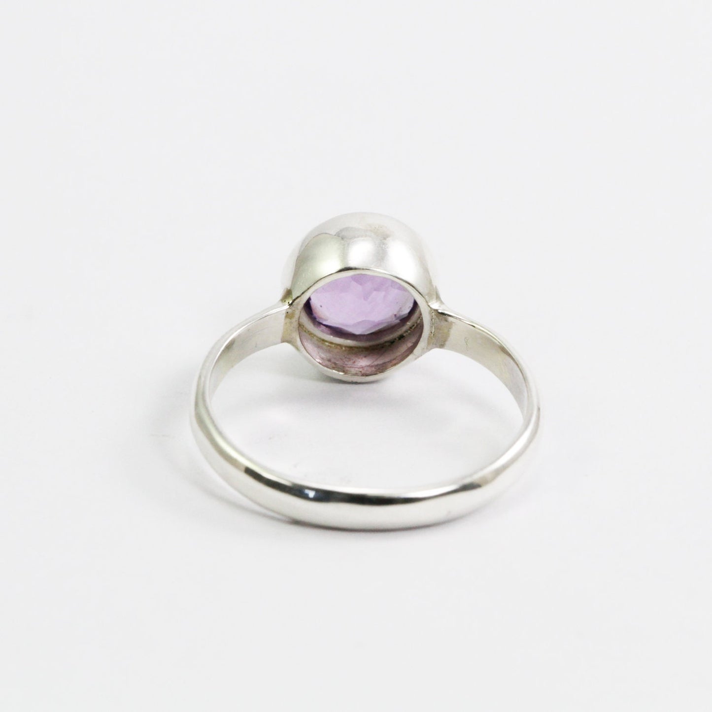 solitaire ring for women 8 mm round amethyst in handmade bezel 925 sterling silver