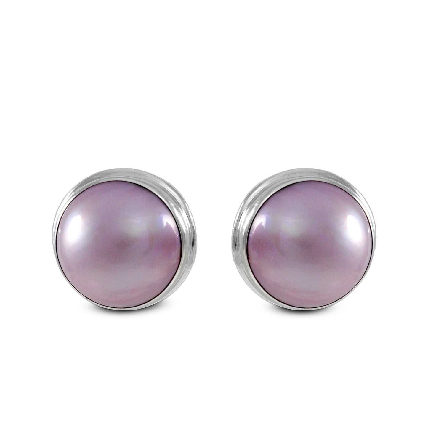 Pink mabe Pearl Earrings 925 Sterling Silver 15 mm wide with Double Bezel handmade Setting