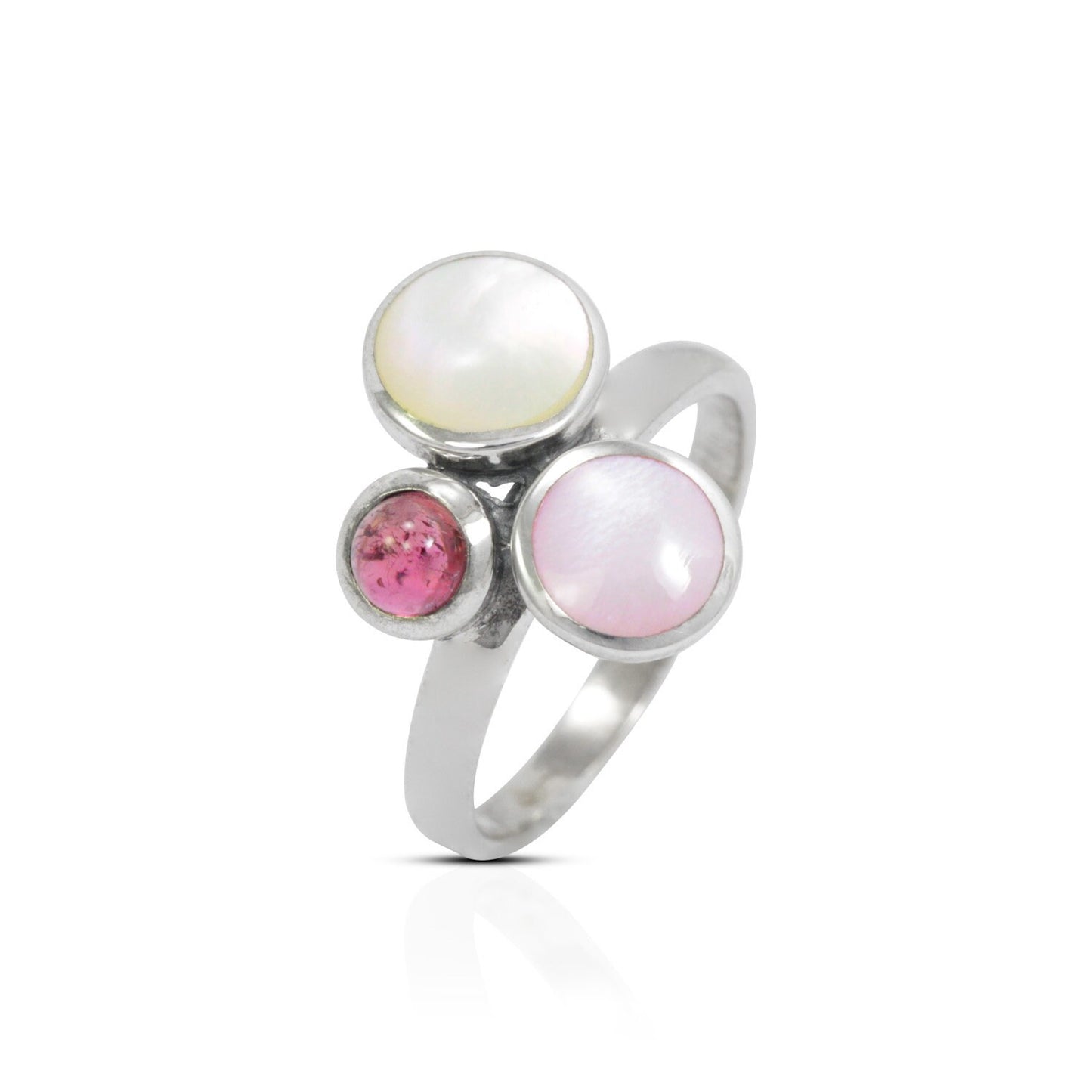 tourmaline ring 925 sterling silver decorated with shell mother of pearl