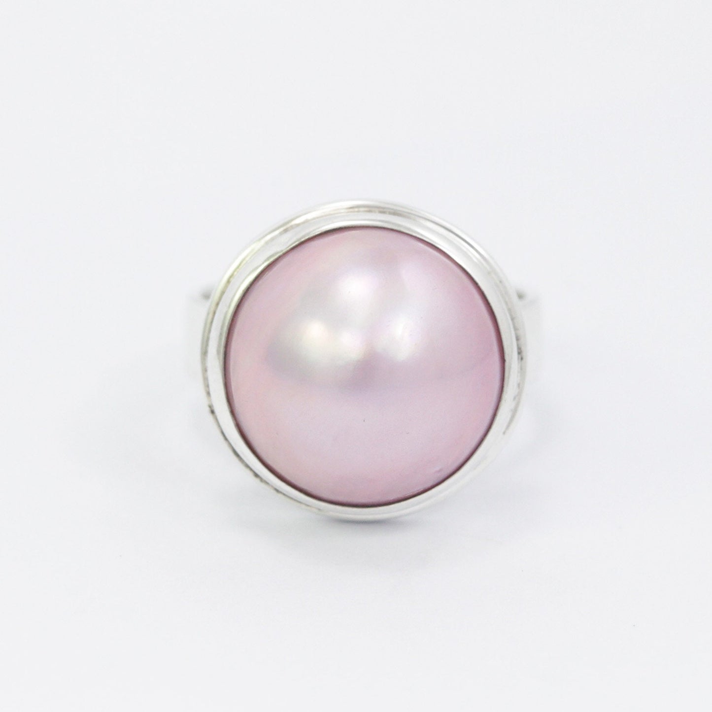 pink pearl ring set in 925 sterling silver handmade bezel, genuine pink mabe pearl ring