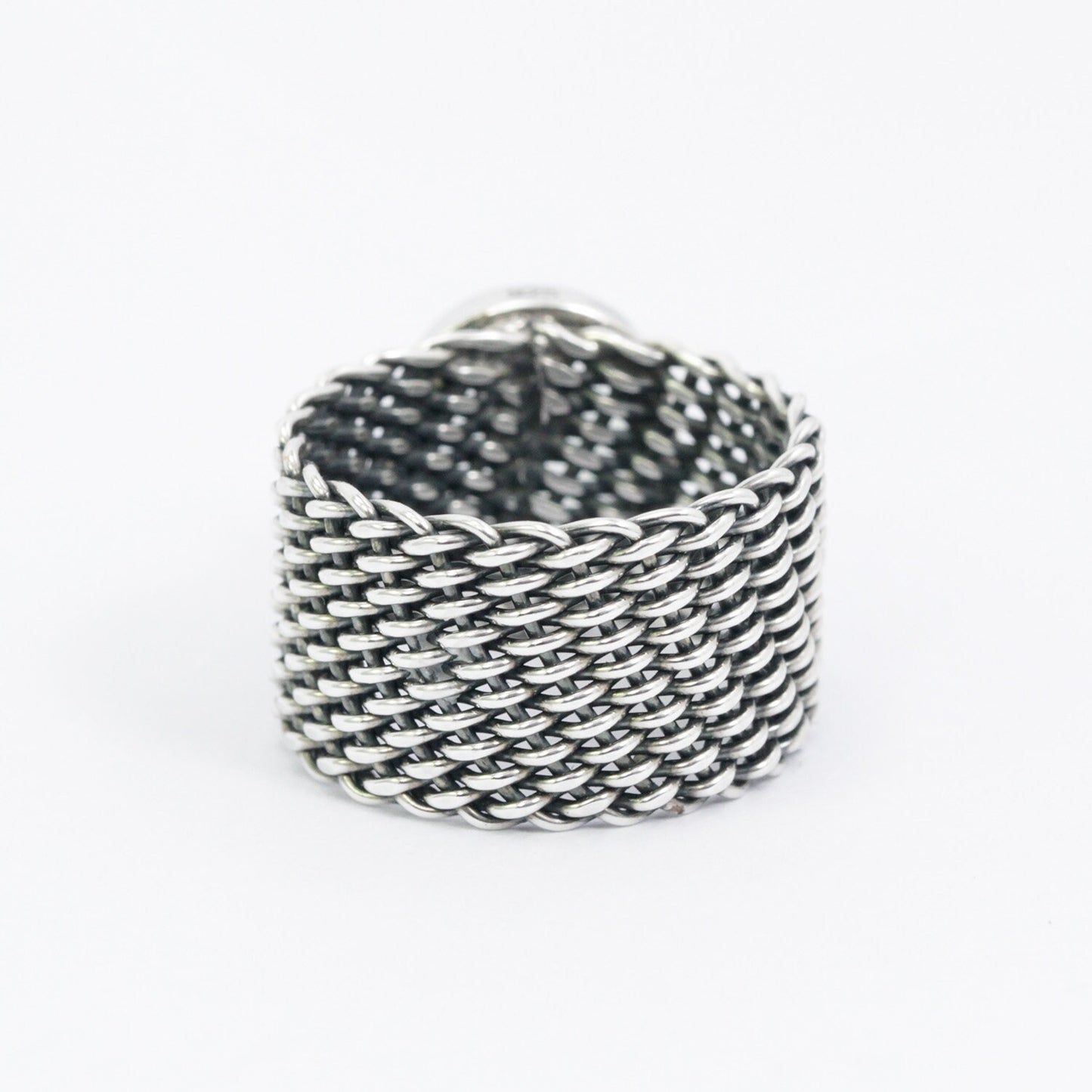 Green Amethyst ring 925 sterling silver With woven chain bezel