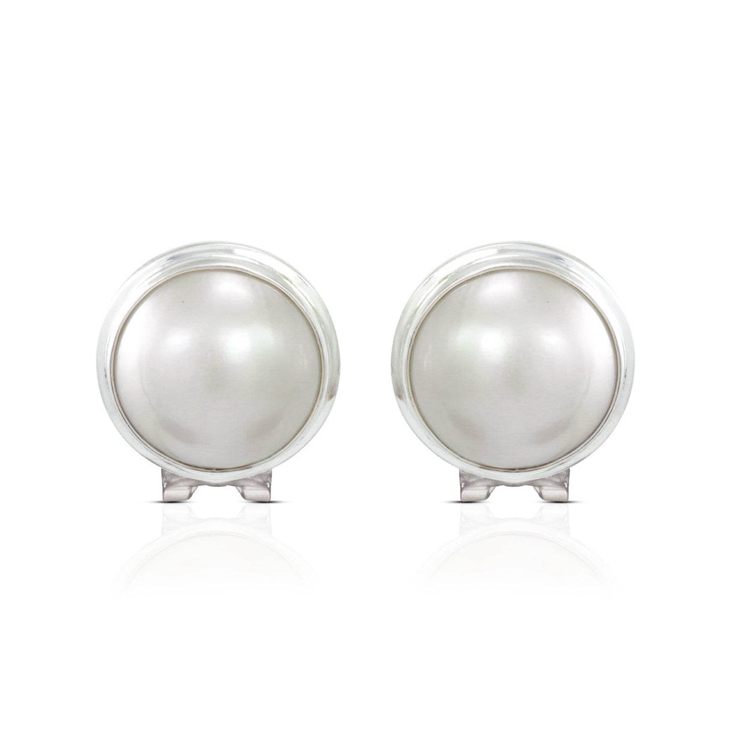 white mabe pearl earrings stud handmade 925 sterling silver with safety omega closure lock 15 mm large