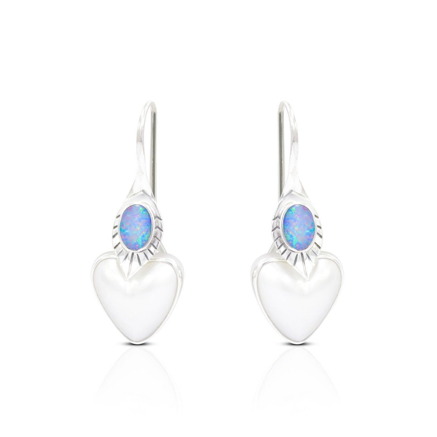 Opal pearl earrings 925 sterling silver with genuine heart mabe pearl