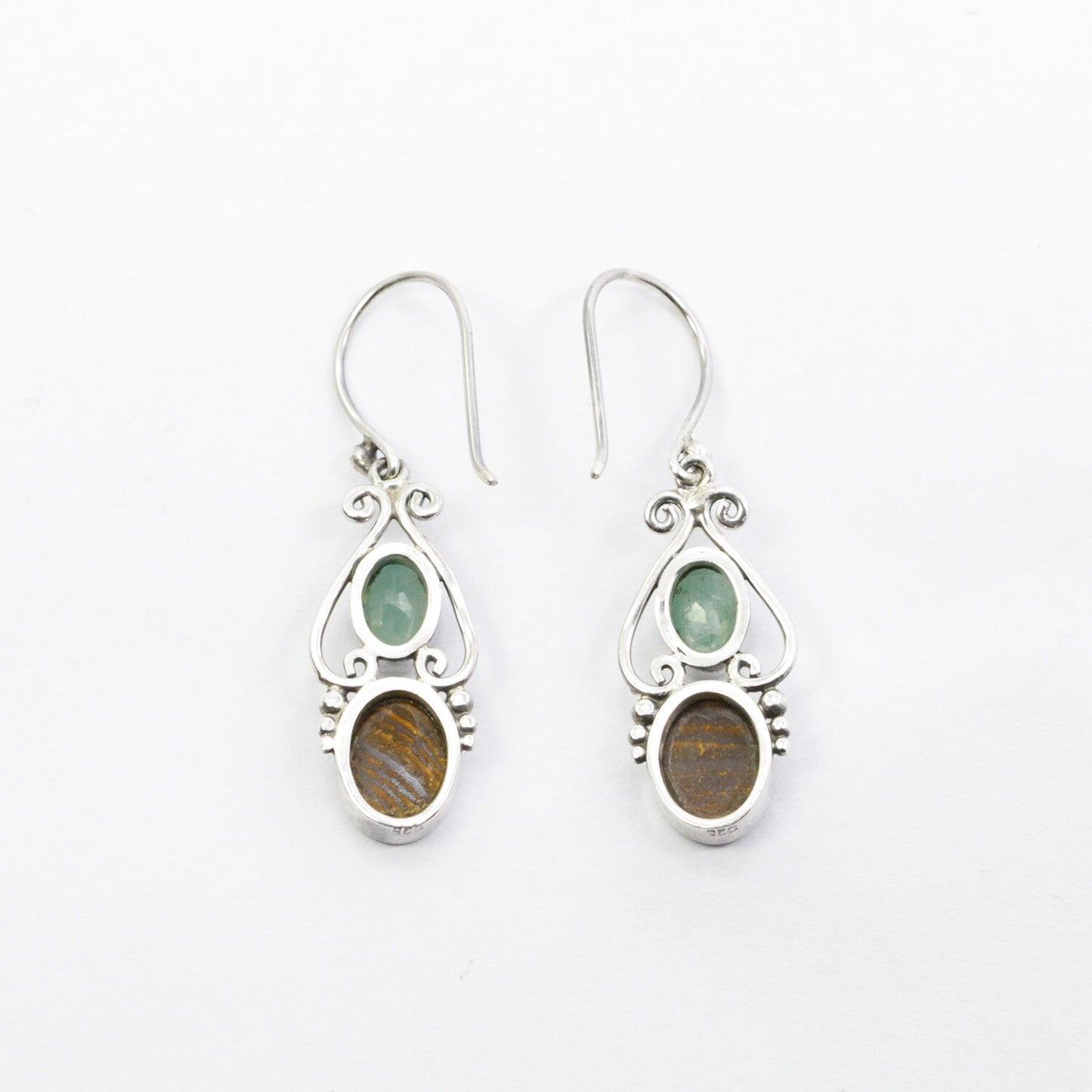 emerald earrings dangle set in 925 sterling silver with genuine fire opal
