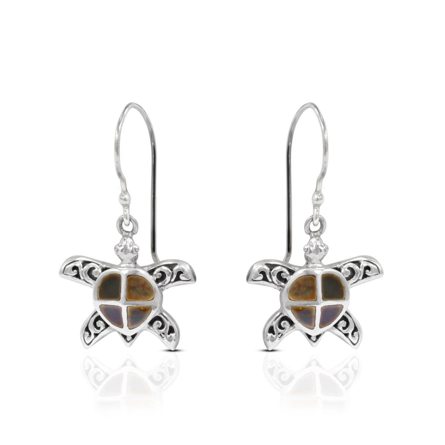 silver turtle earrings 925 sterling silver decorated with black shell