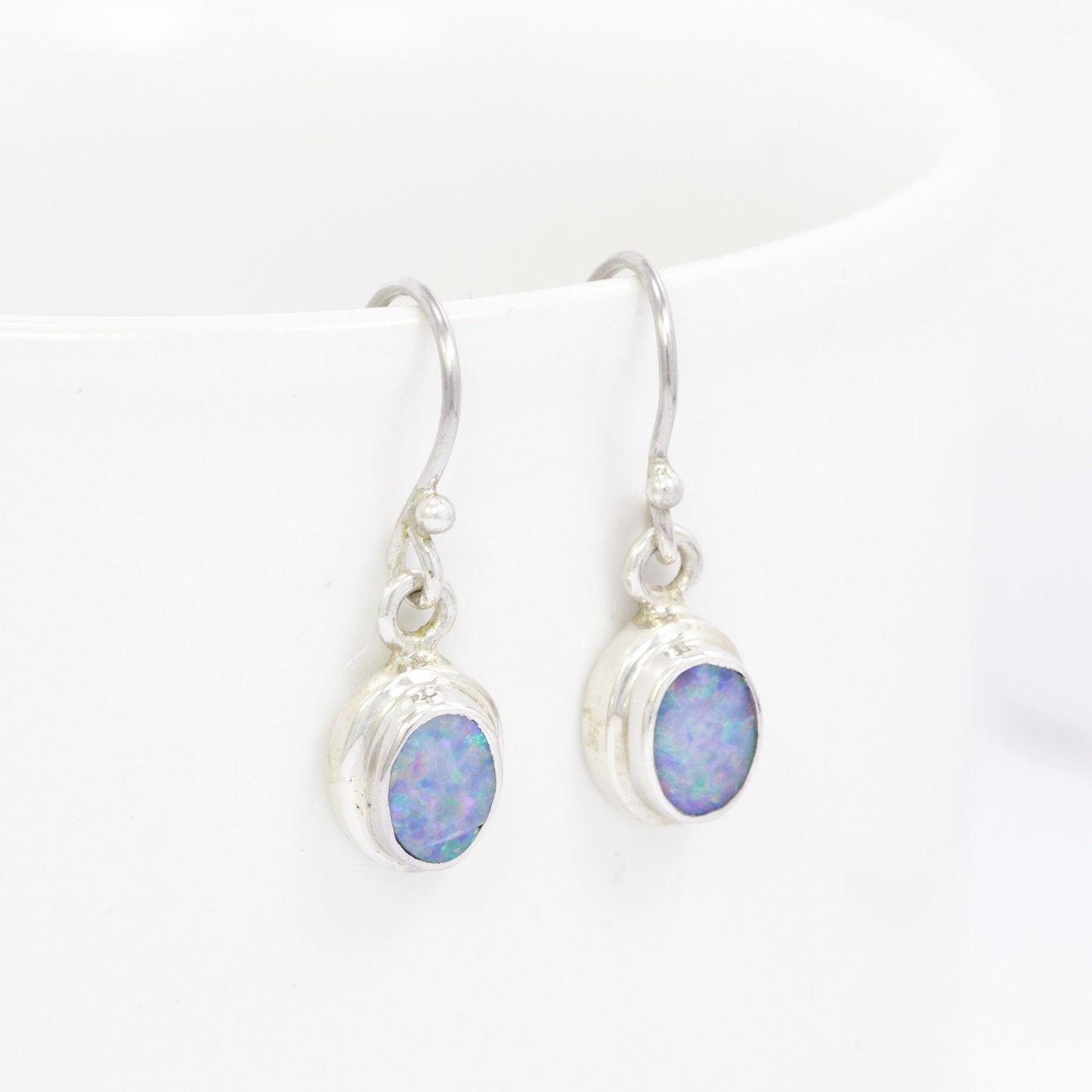 Fire opal earrings set in 925 sterling silver double bezel, Australian Opal earrings