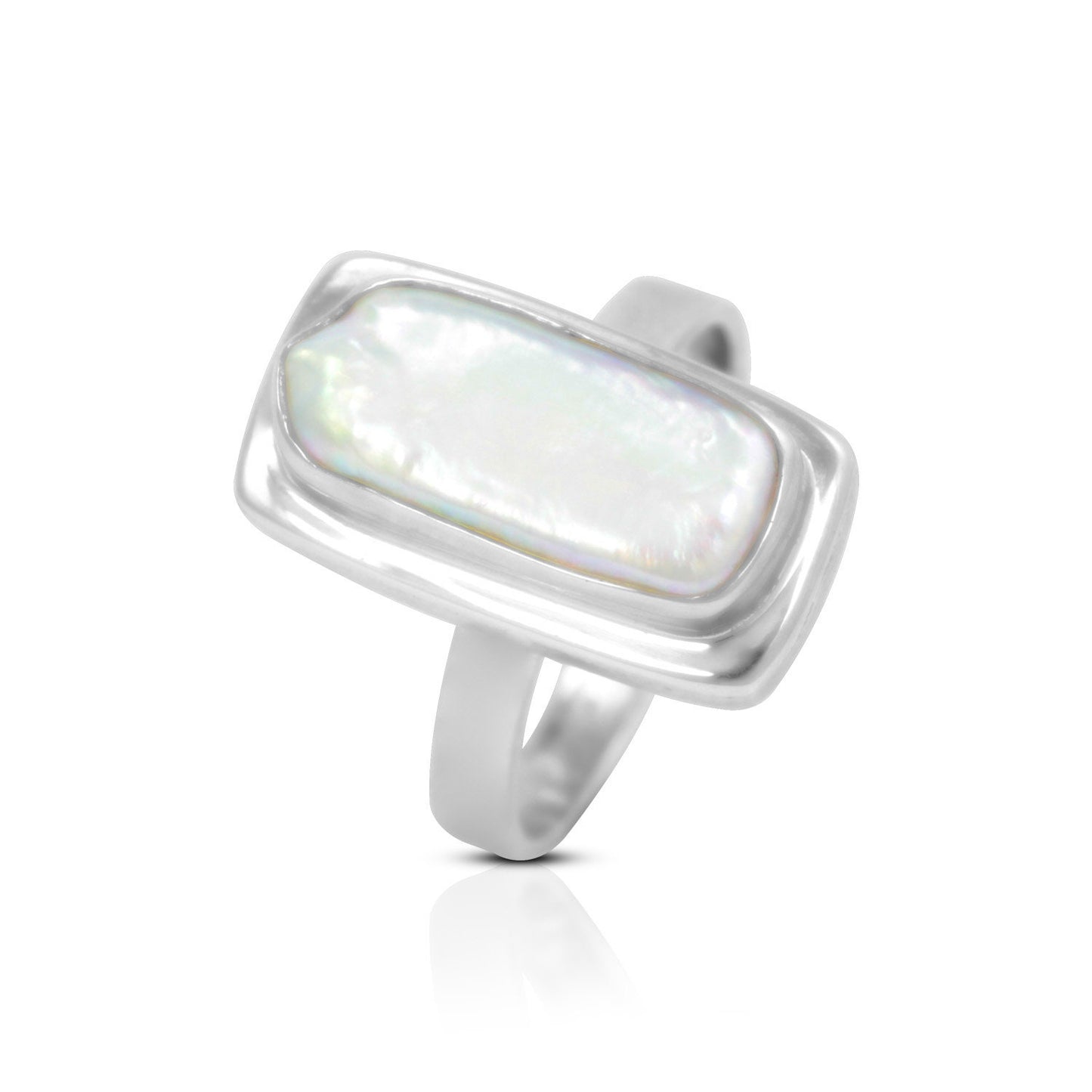 long biwa pearl ring bezel set 925 sterling silver handmade