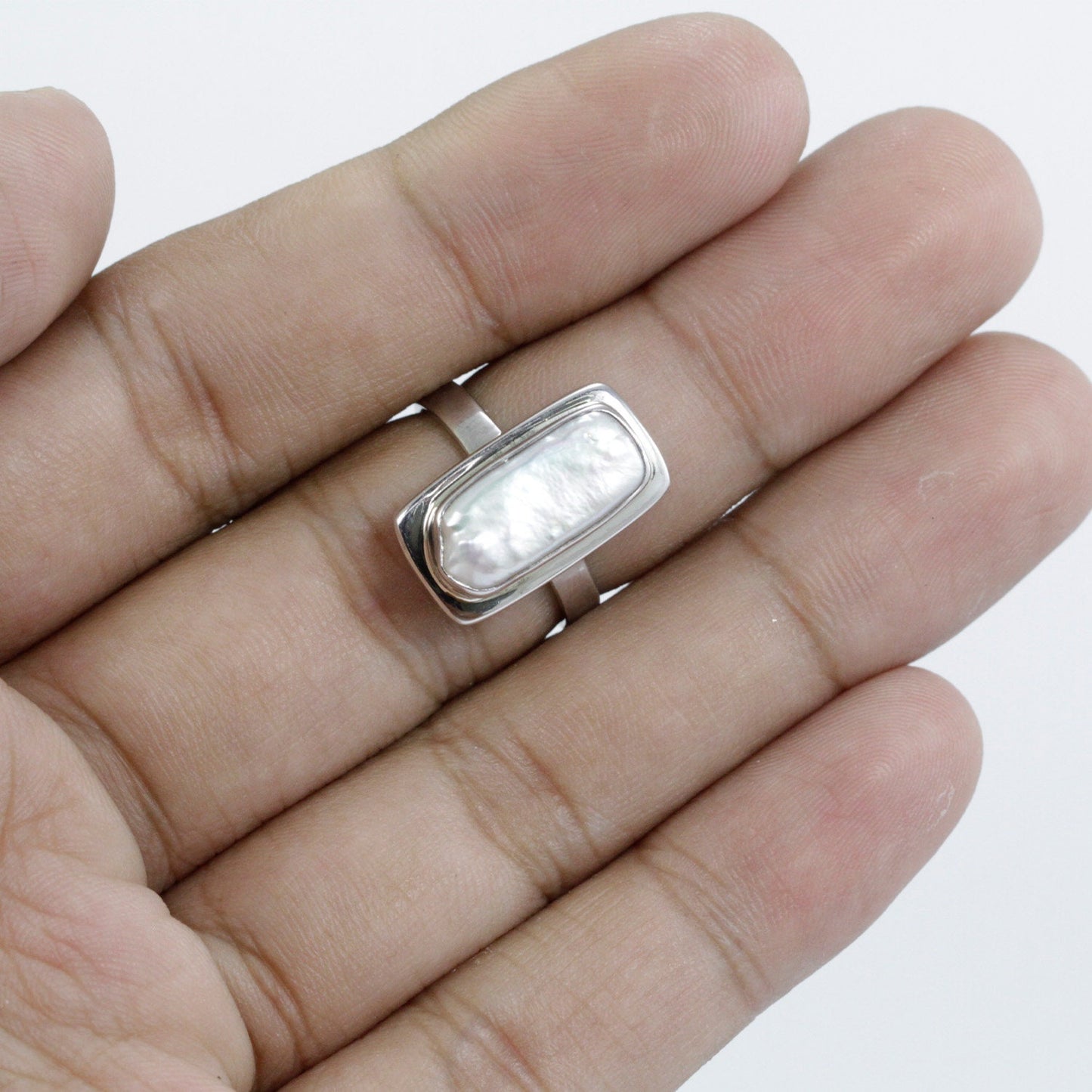 long biwa pearl ring bezel set 925 sterling silver handmade