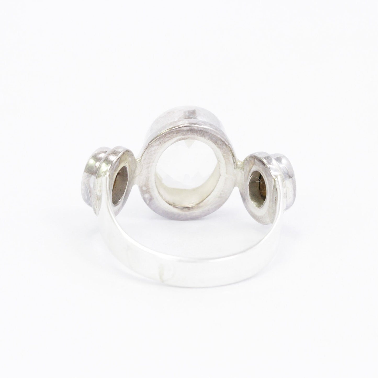 white crystal ring 925 sterling silver with fire opal bezel set, three stone ring