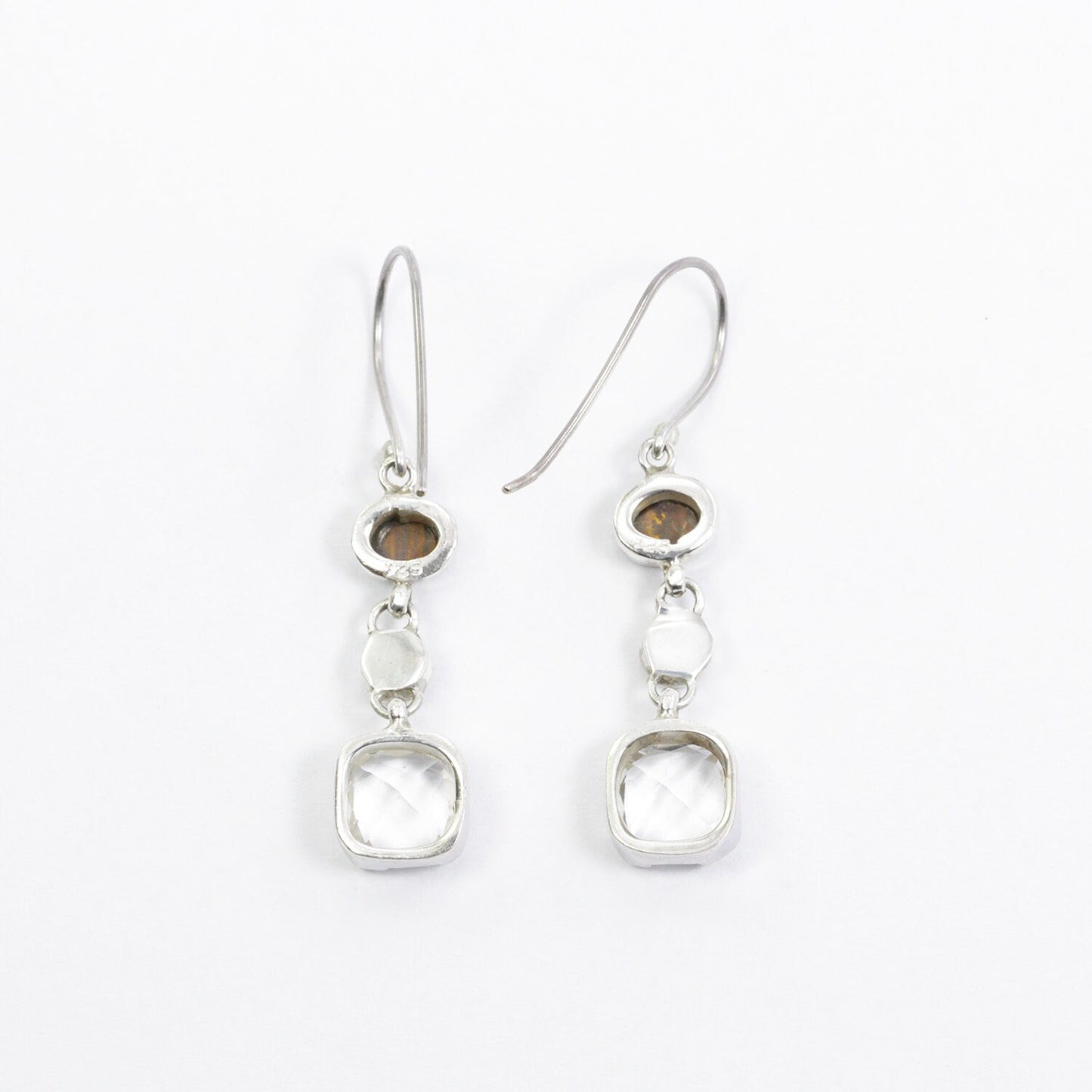 Opal Earrings 925 sterling silver with Natural Crystal Clear dangle drop