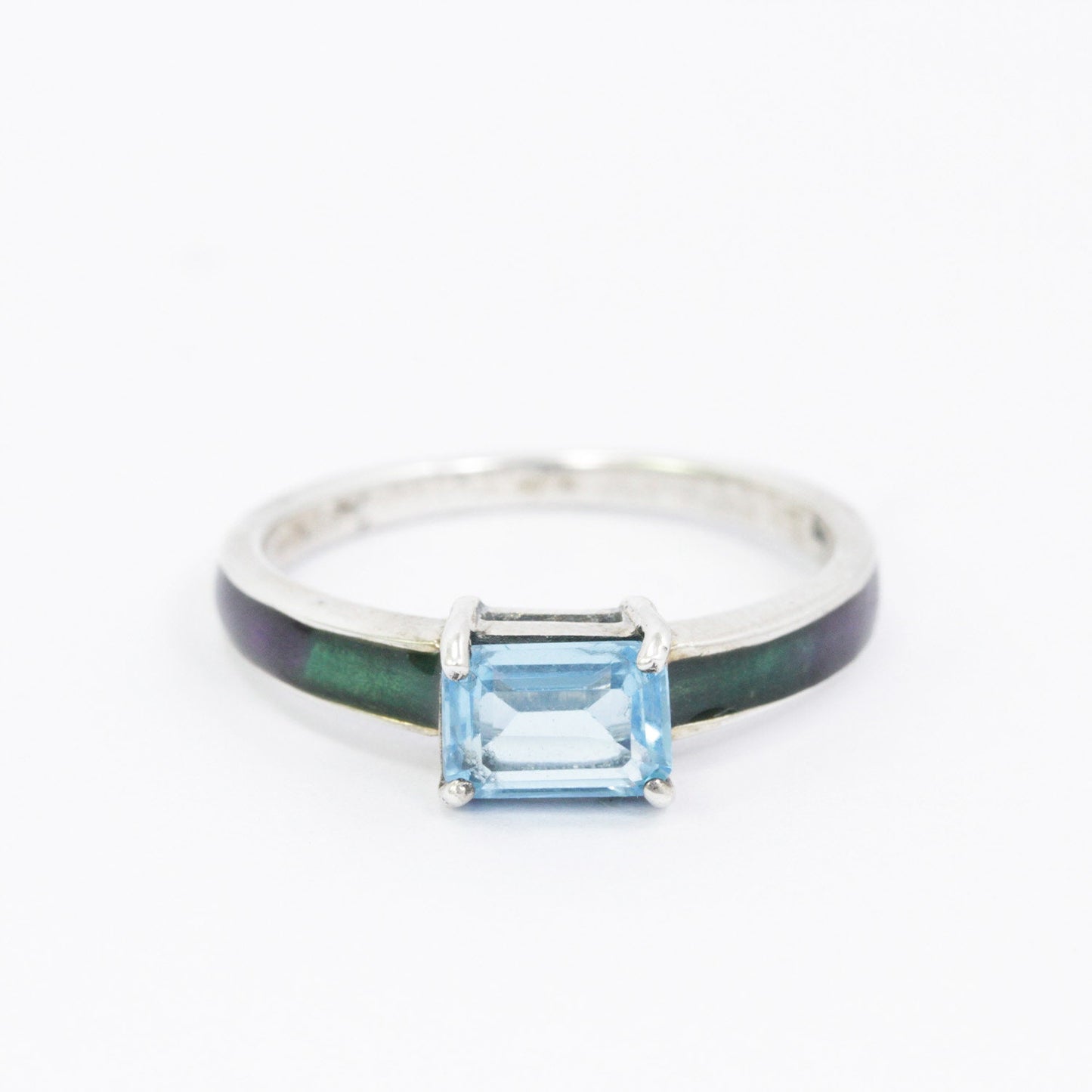 blue topaz ring 925 sterling silver decorated with glass enamel band
