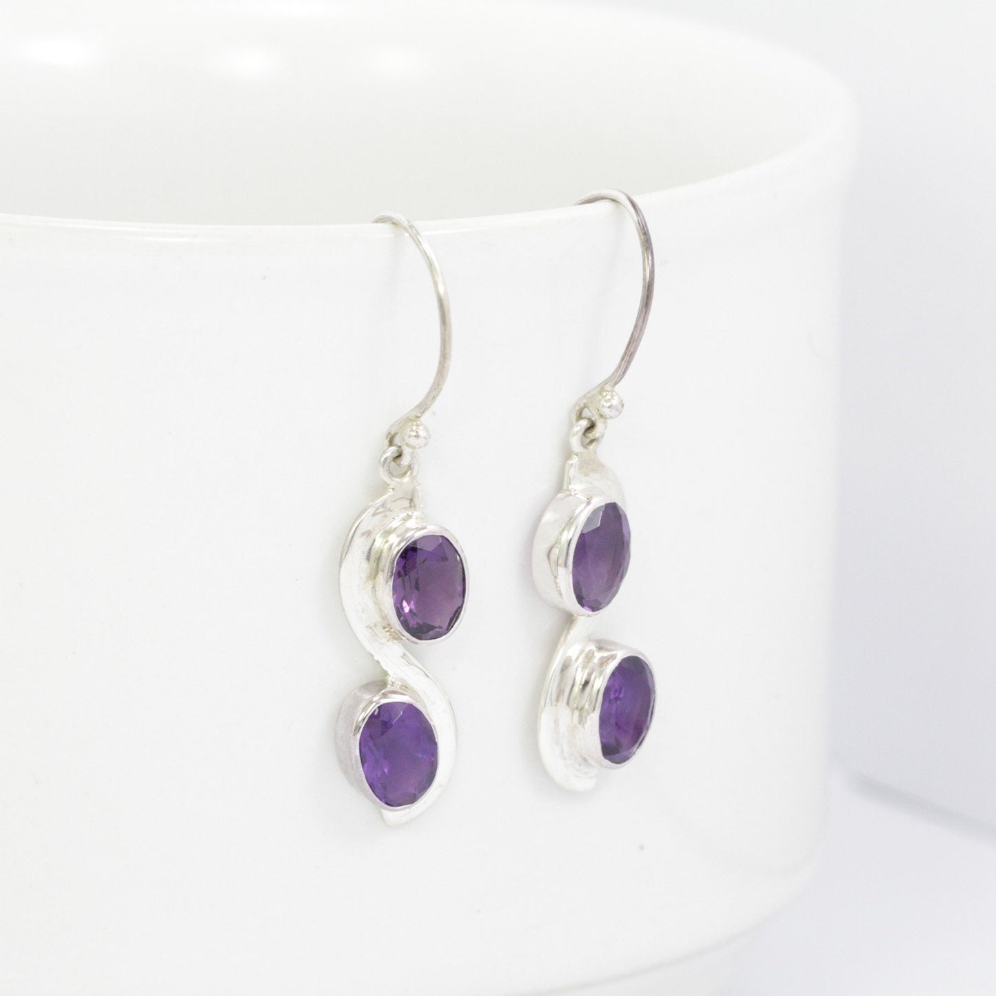 amethyst earrings 925 sterling silver with handmade bezel set