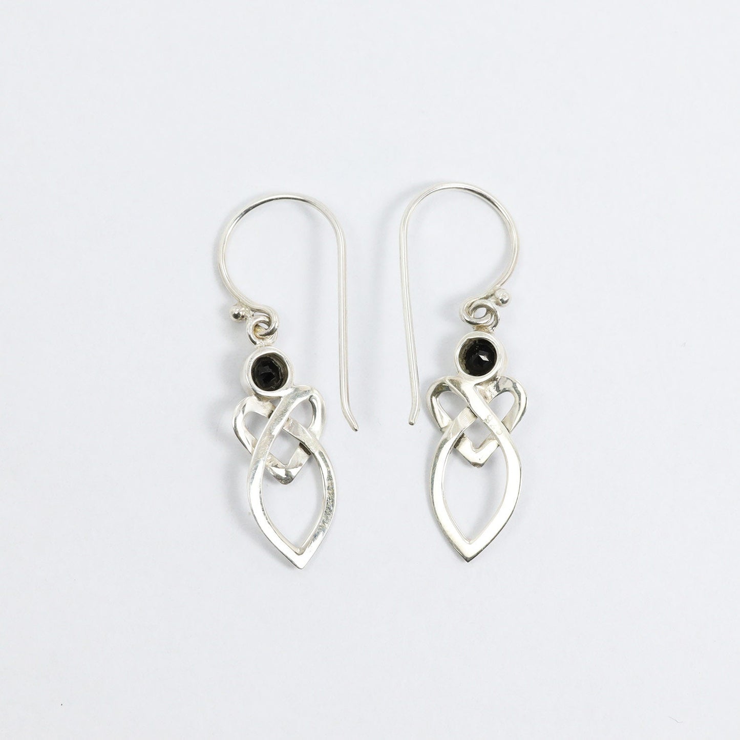 Celtic earrings 925 sterling silver with genuine onyx bezel set dangle drop