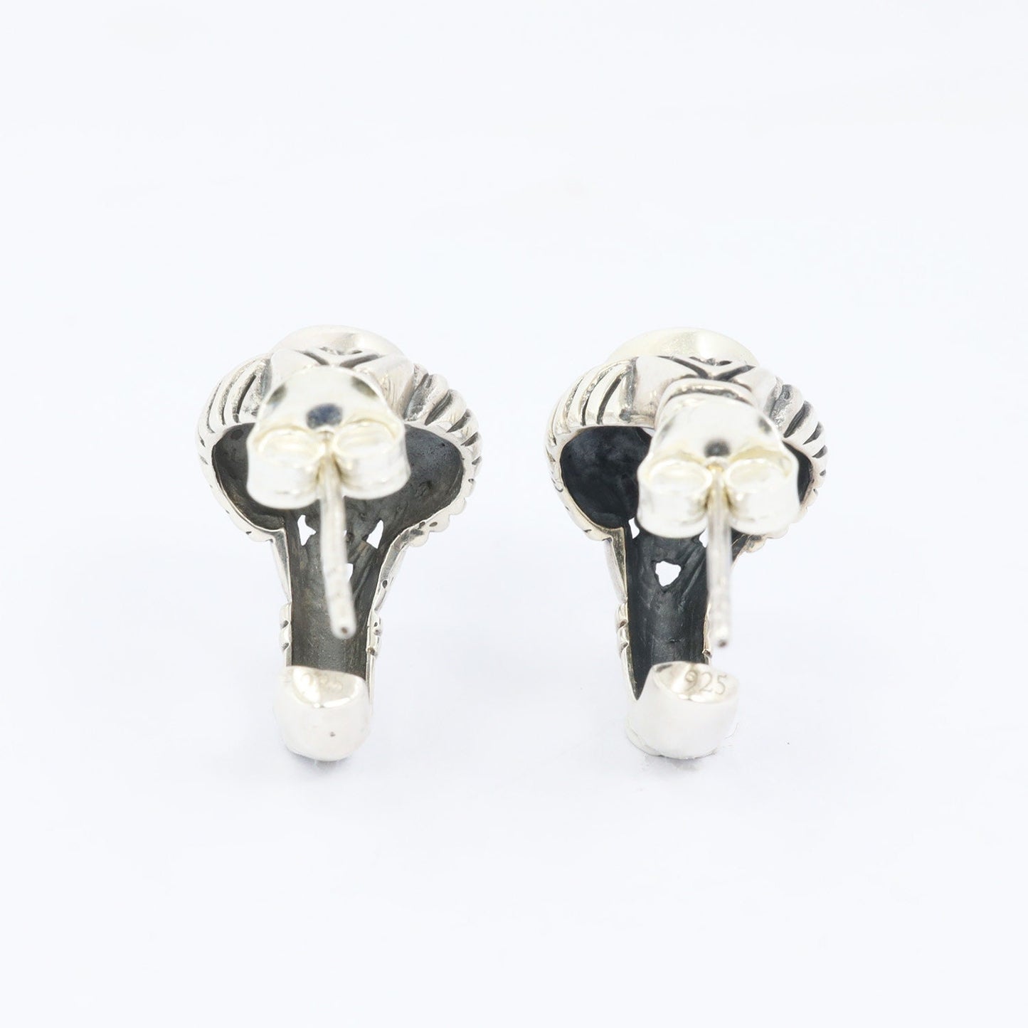 Hoop earrings 925 sterling silver with white zirconia decorated with cable edge style