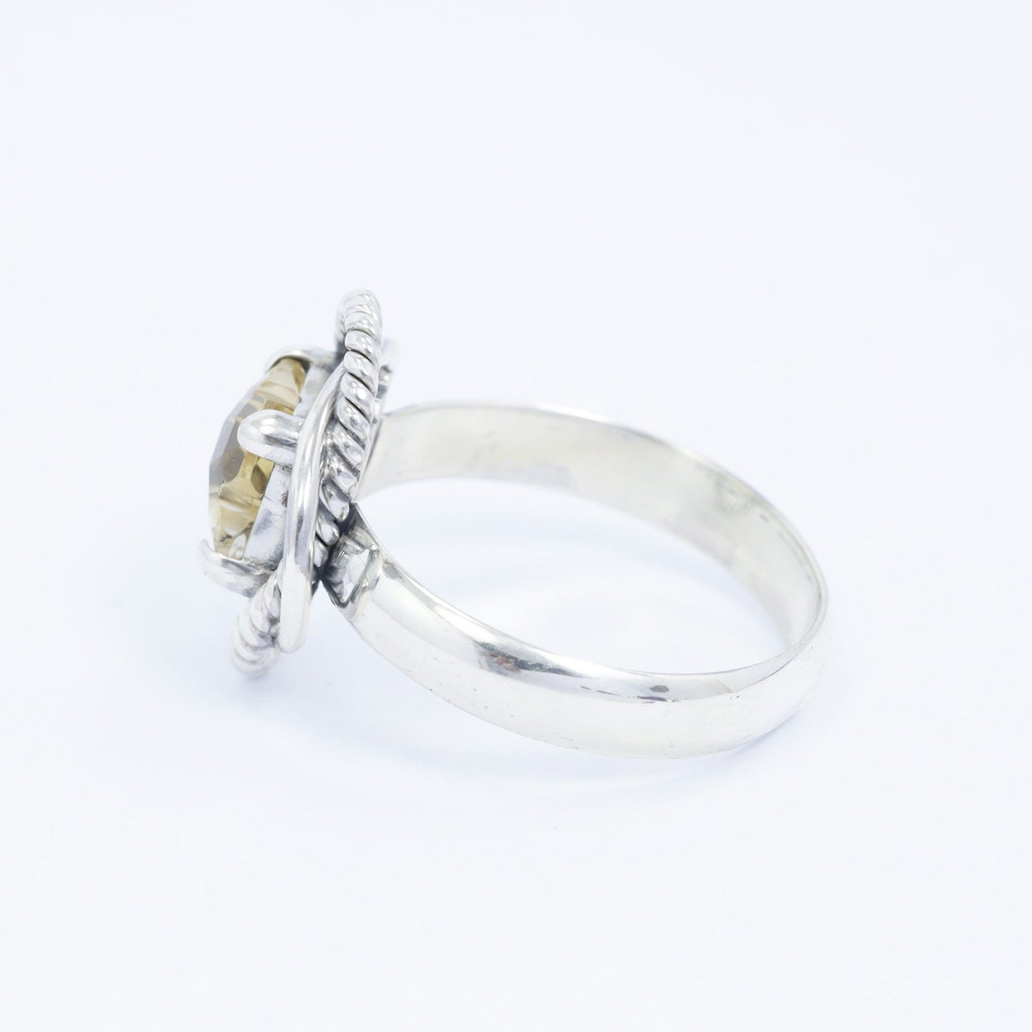 yellow citrine ring 925 sterling silver with cable style rope edge