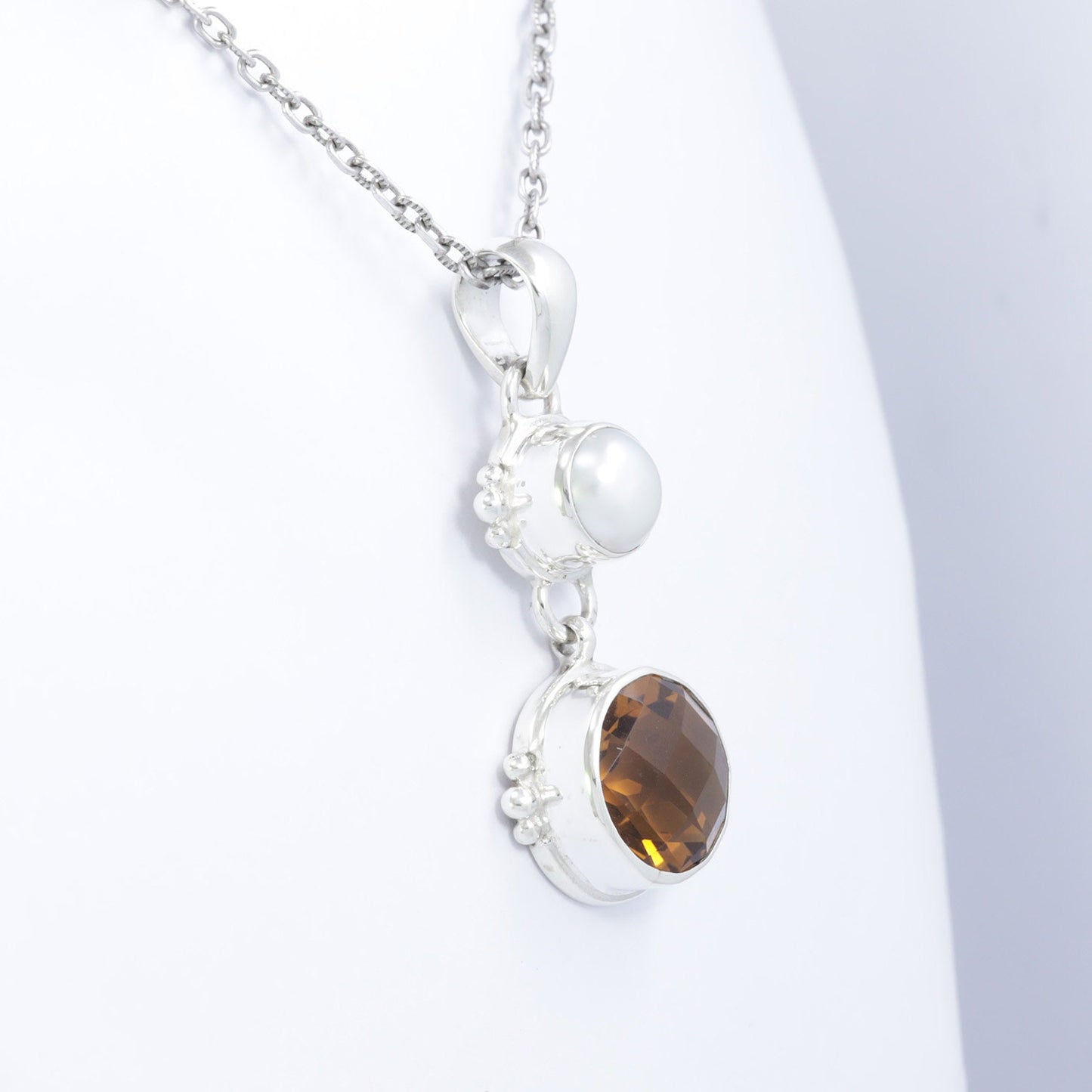 yellow citrine necklace pendant 925 sterling silver dangle drop with freshwater pearl