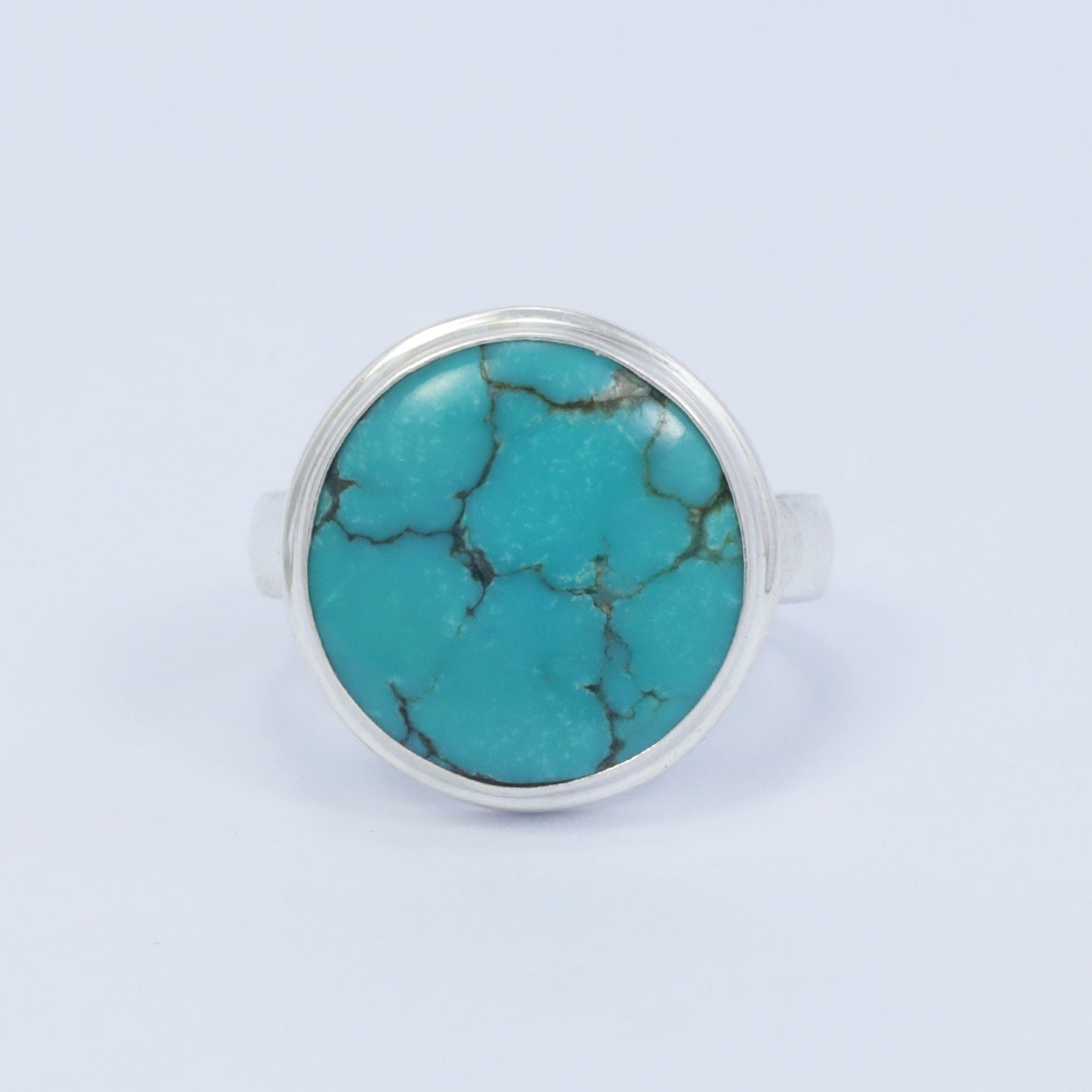round turquoise ring 925 sterling silver for women handmade bezel set