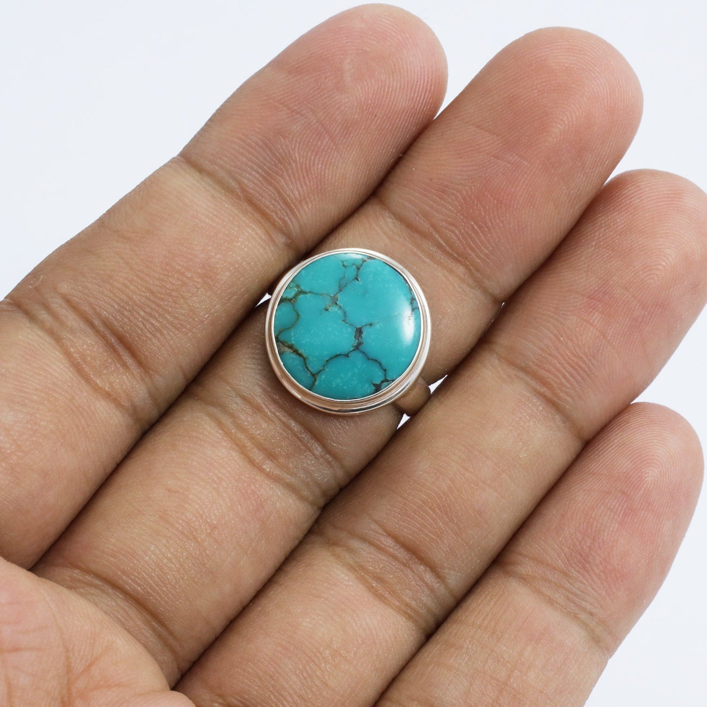 round turquoise ring 925 sterling silver for women handmade bezel set