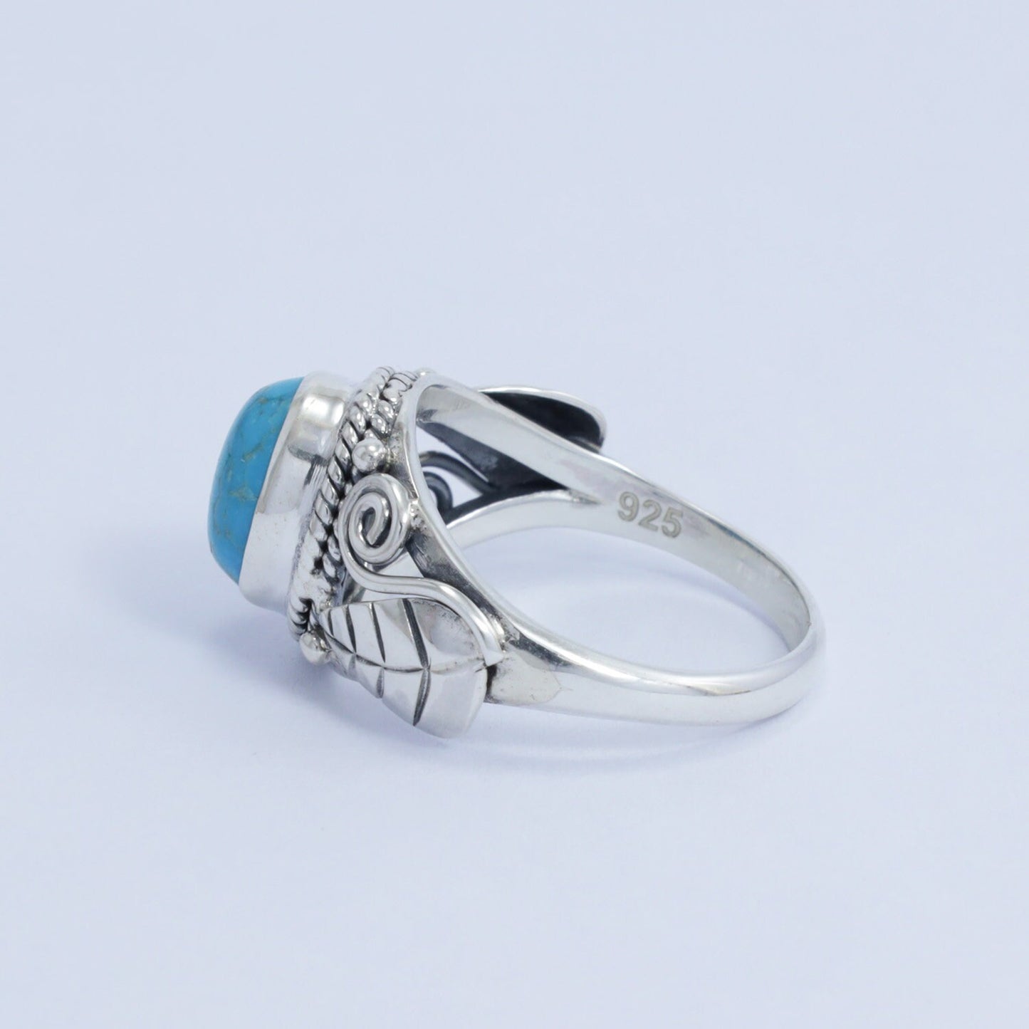 oval turquoise ring 925 sterling silver for women oval shape decorated with leaf ornament