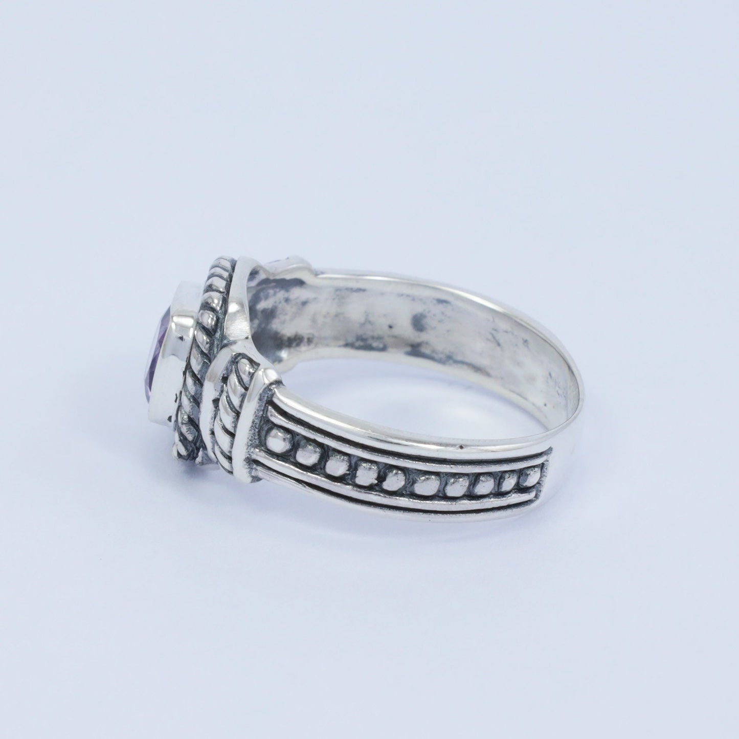 genuine amethyst ring 925 sterling silver decorated with cable style rope
