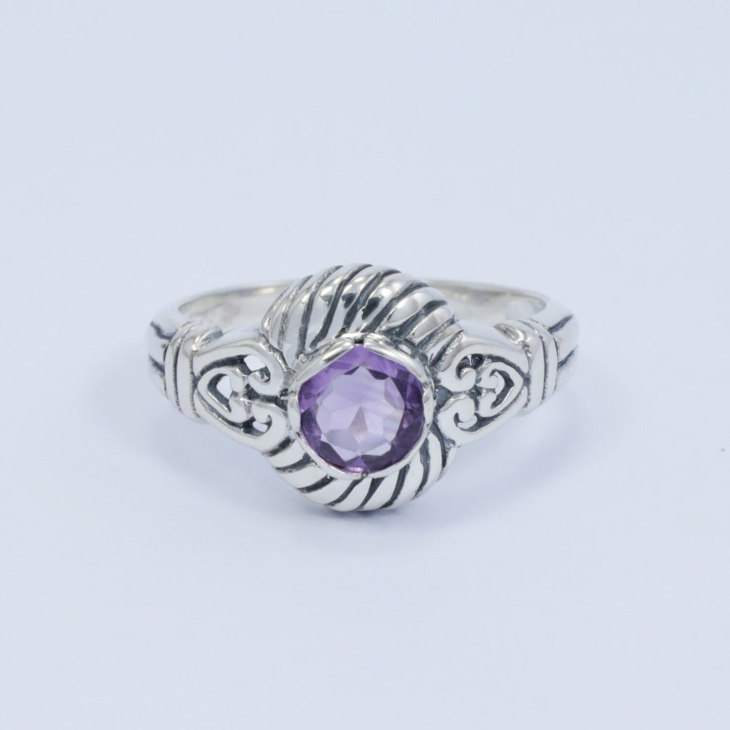 amethyst ring 925 sterling silver with cable style ornament and filigree