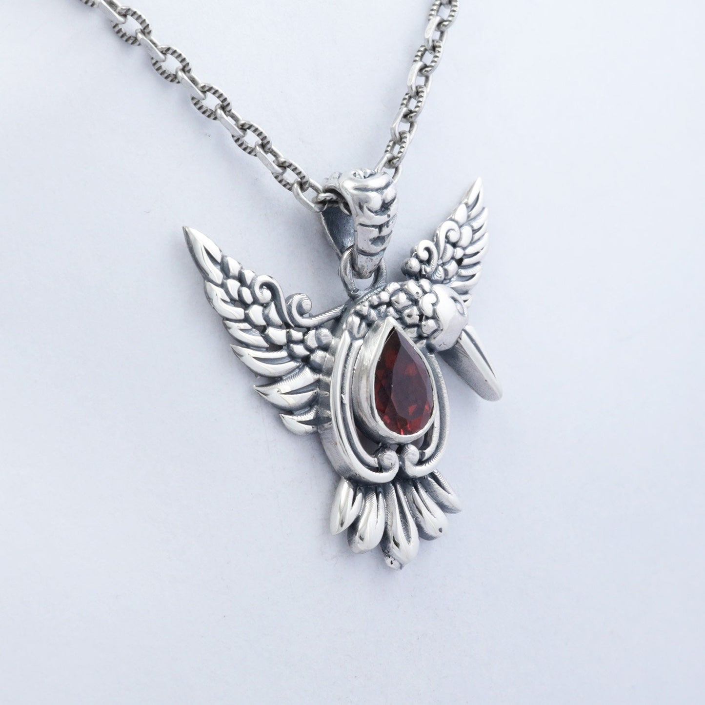 pigeon Bird pendant necklace 925 sterling silver with genuine red Garnet