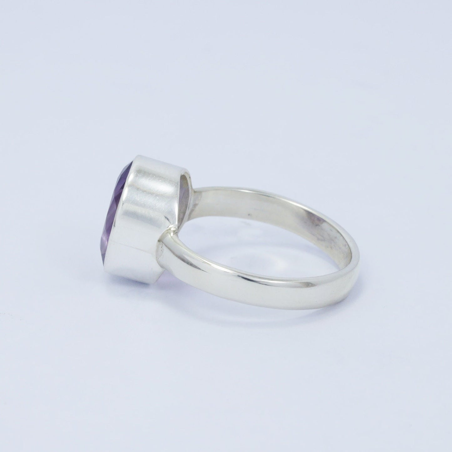 oval amethyst ring 925 sterling silver with handmade bezel set