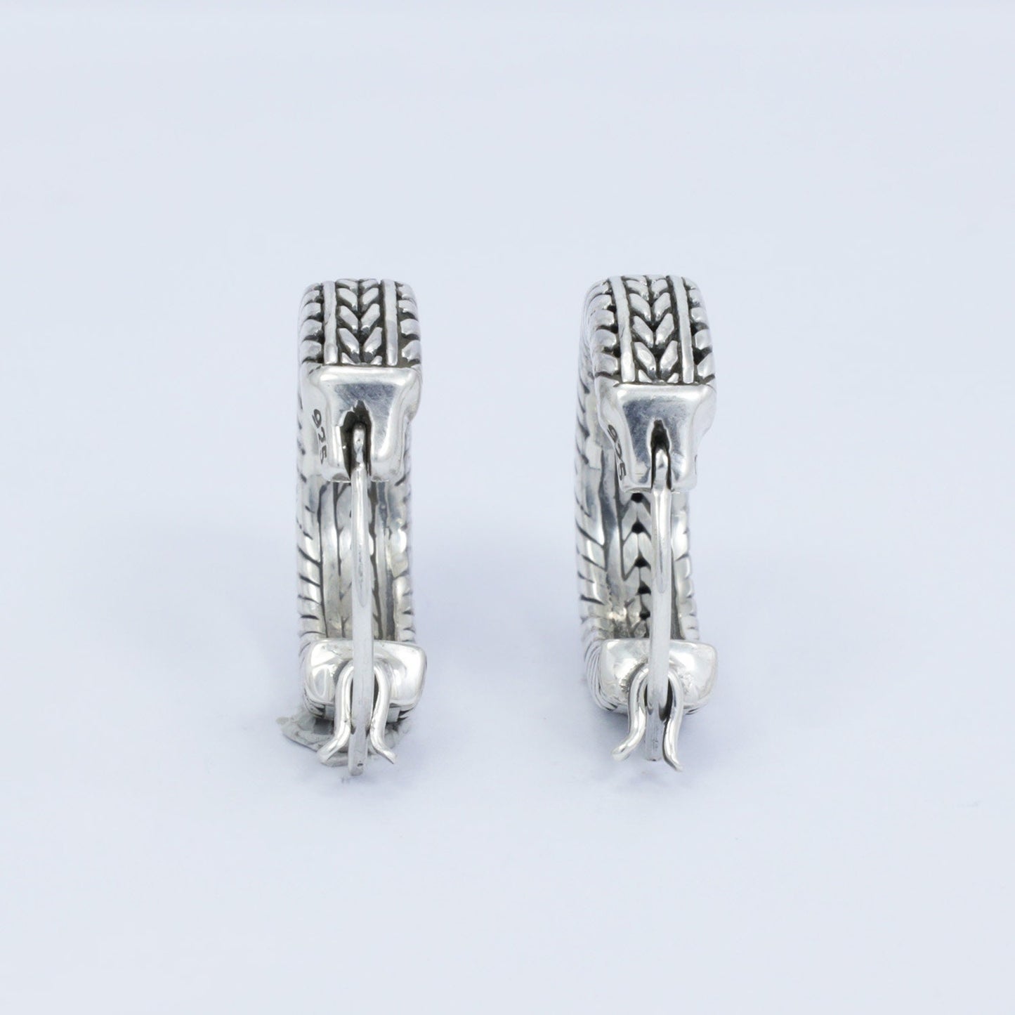 silver hoop earrings 925 sterling silver decorated with chain filigree ornament and antique finishing