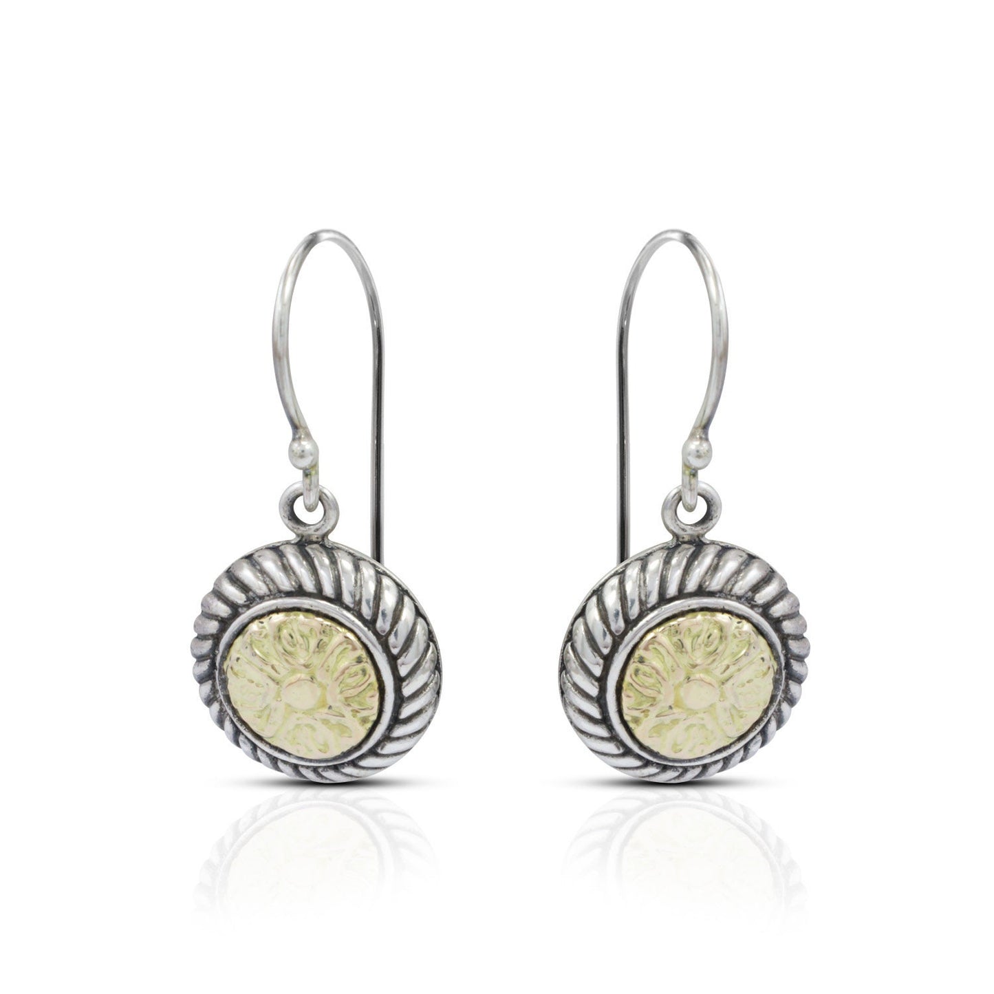Lotus earrings 925 sterling silver decorated with 18K gold ornament and antique finishing