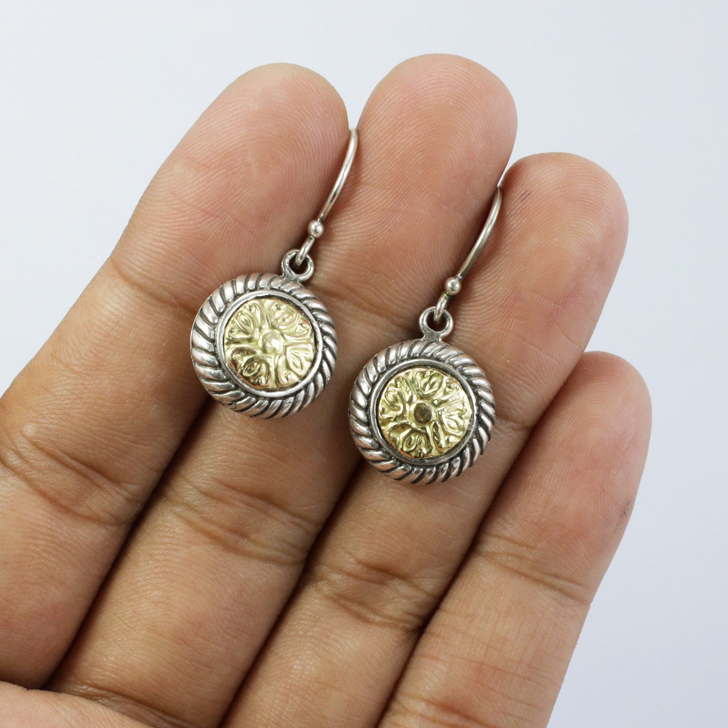 Lotus earrings 925 sterling silver decorated with 18K gold ornament and antique finishing