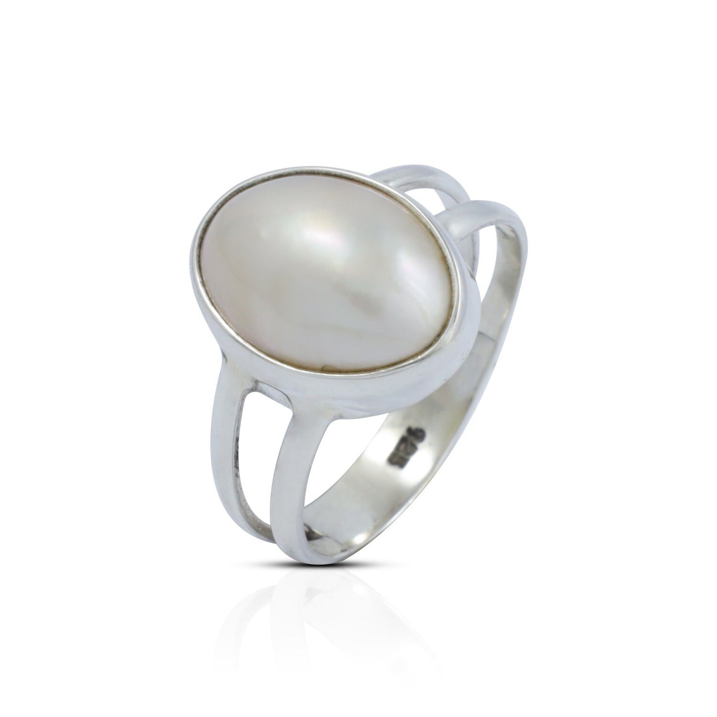 oval mabe pearl ring 925 sterling silver bezel set with split shank ring