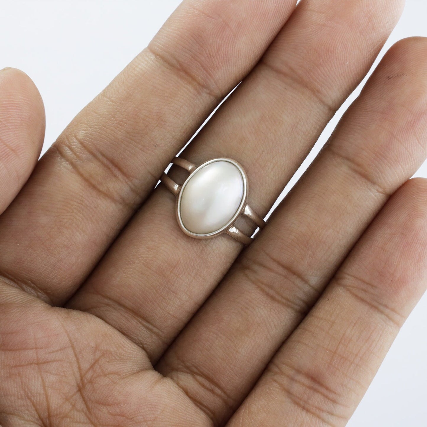 oval mabe pearl ring 925 sterling silver bezel set with split shank ring