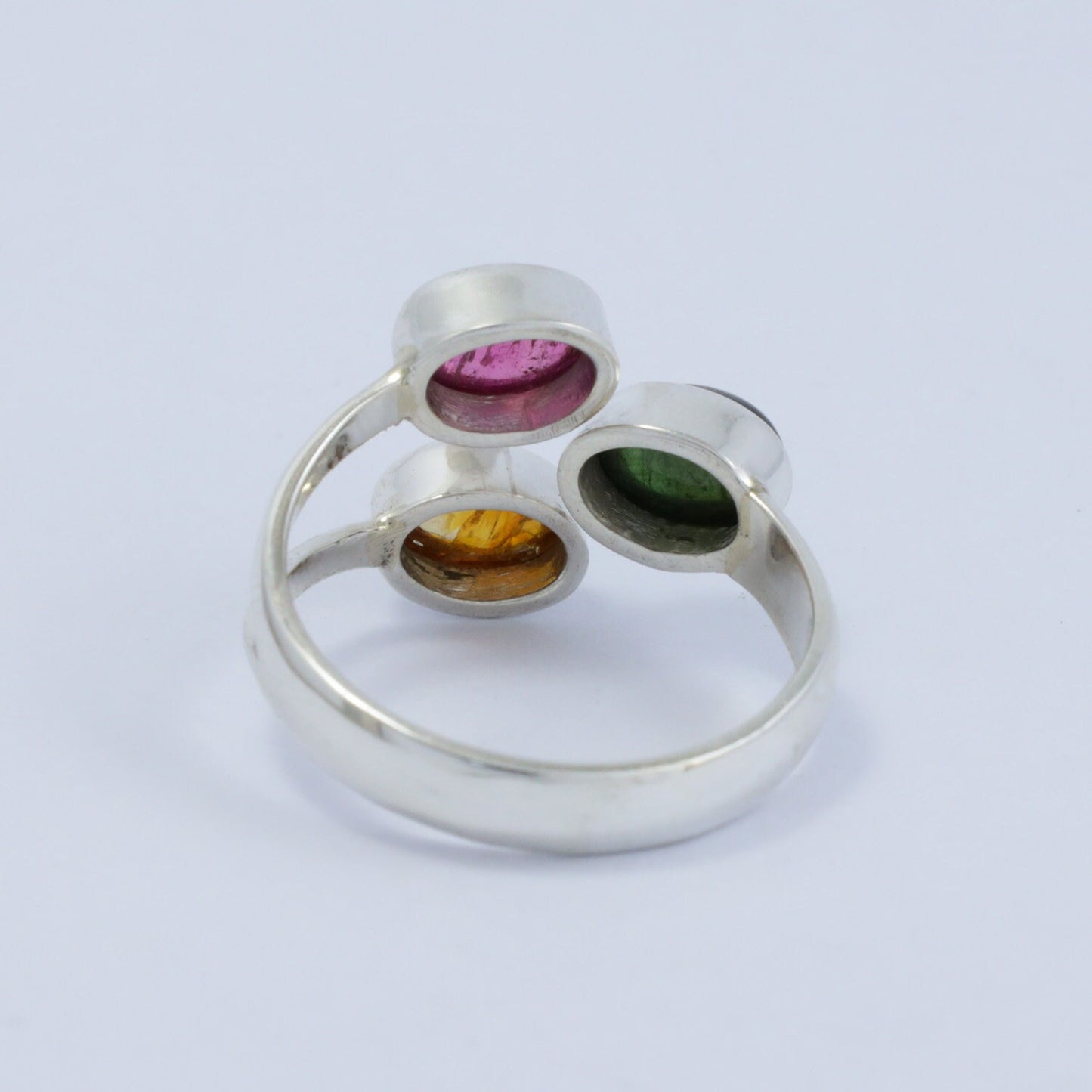 Bypass ring 925 sterling with natural multi color tourmaline bezel set