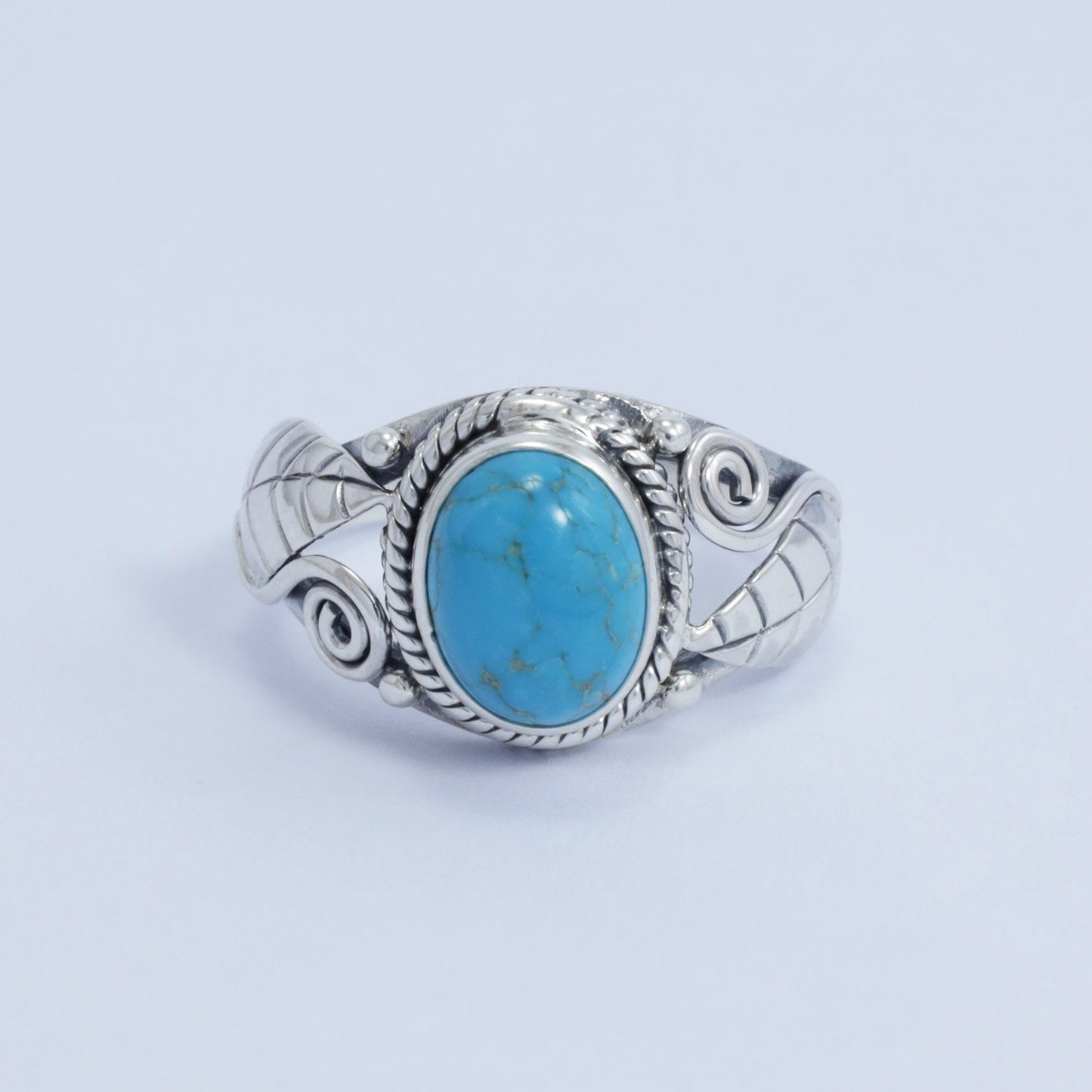 oval turquoise ring 925 sterling silver for women oval shape decorated with leaf ornament