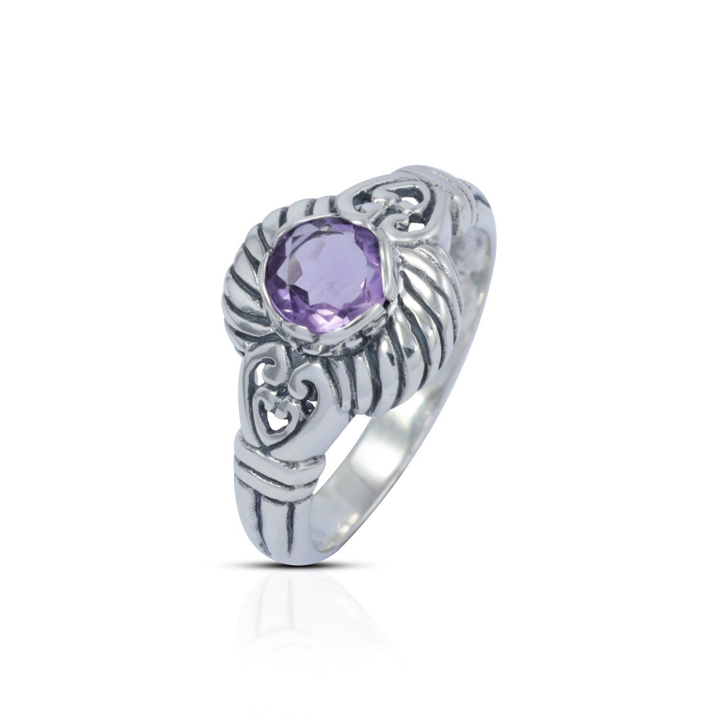 amethyst ring 925 sterling silver with cable style ornament and filigree