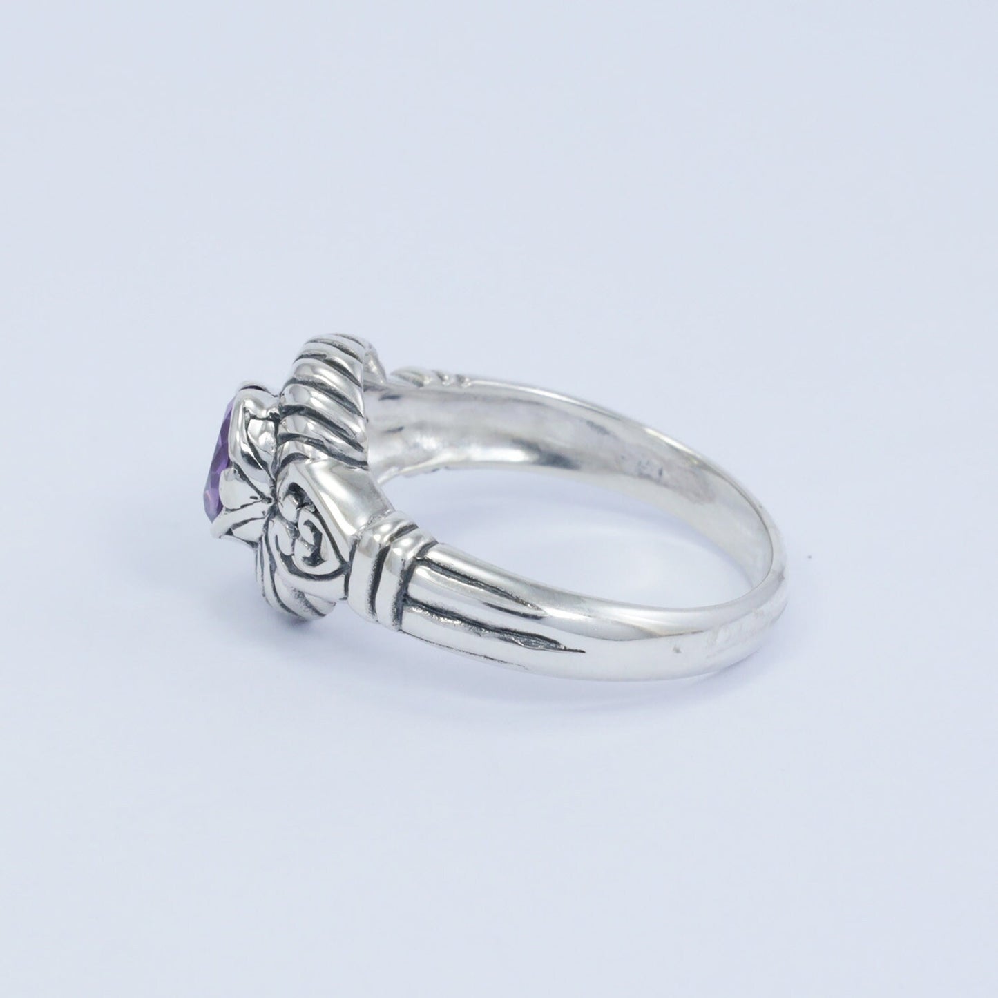 amethyst ring 925 sterling silver with cable style ornament and filigree