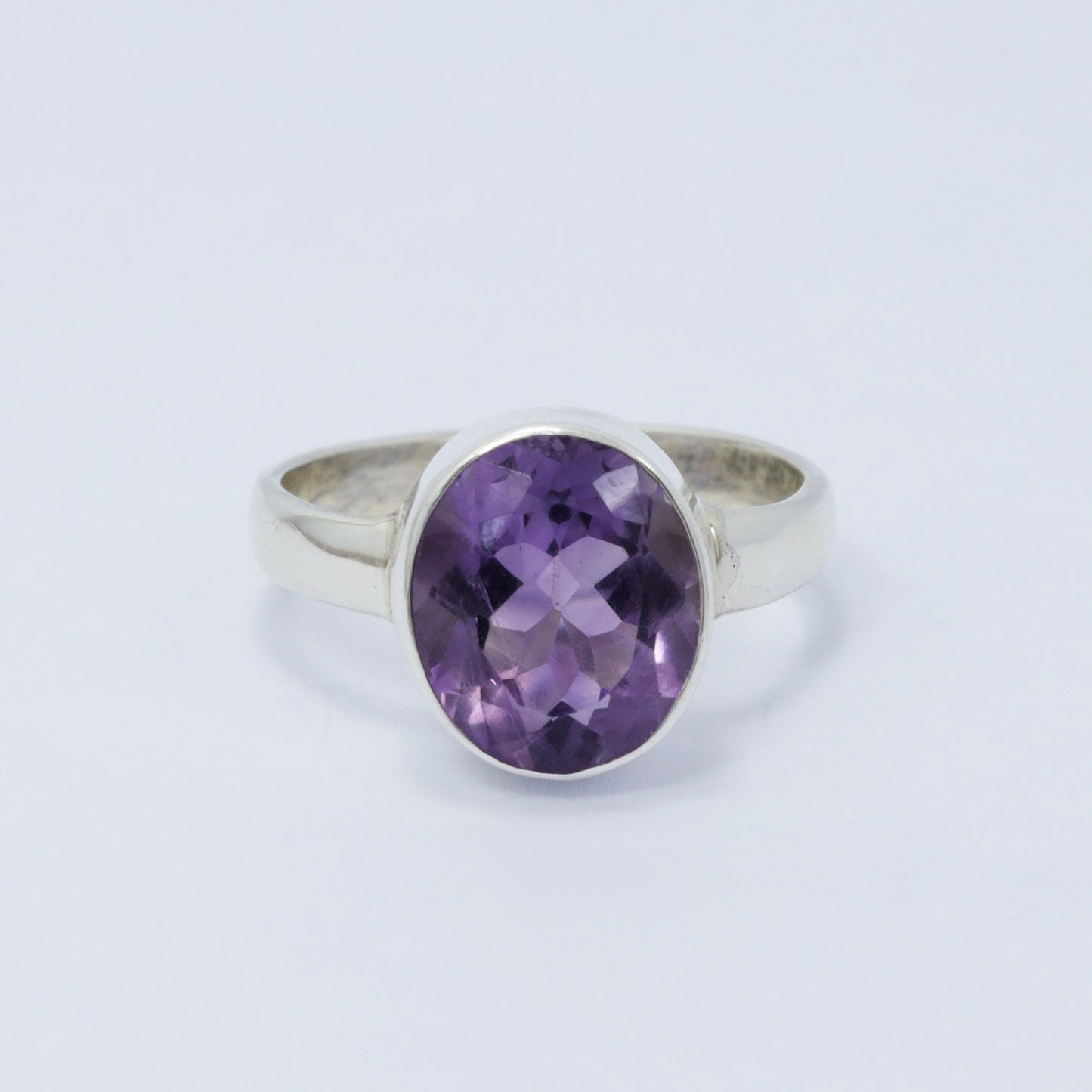 oval amethyst ring 925 sterling silver with handmade bezel set